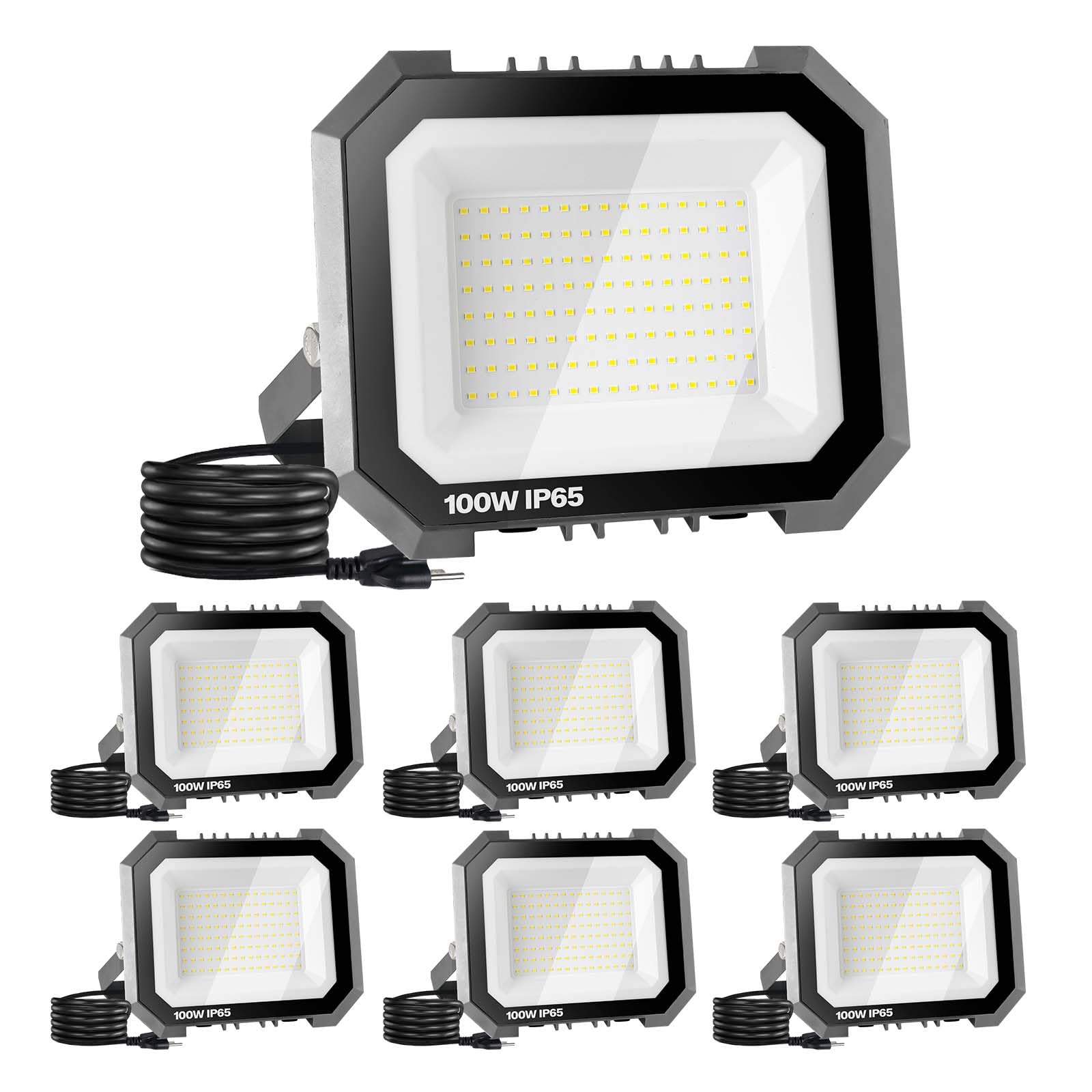 Leddictive 6 Pack LED Flood Lights Outdoor, 100W 10000LM Super Bright Floodlight Outside Work Light with 5.9FT Plug, IP65 Waterp