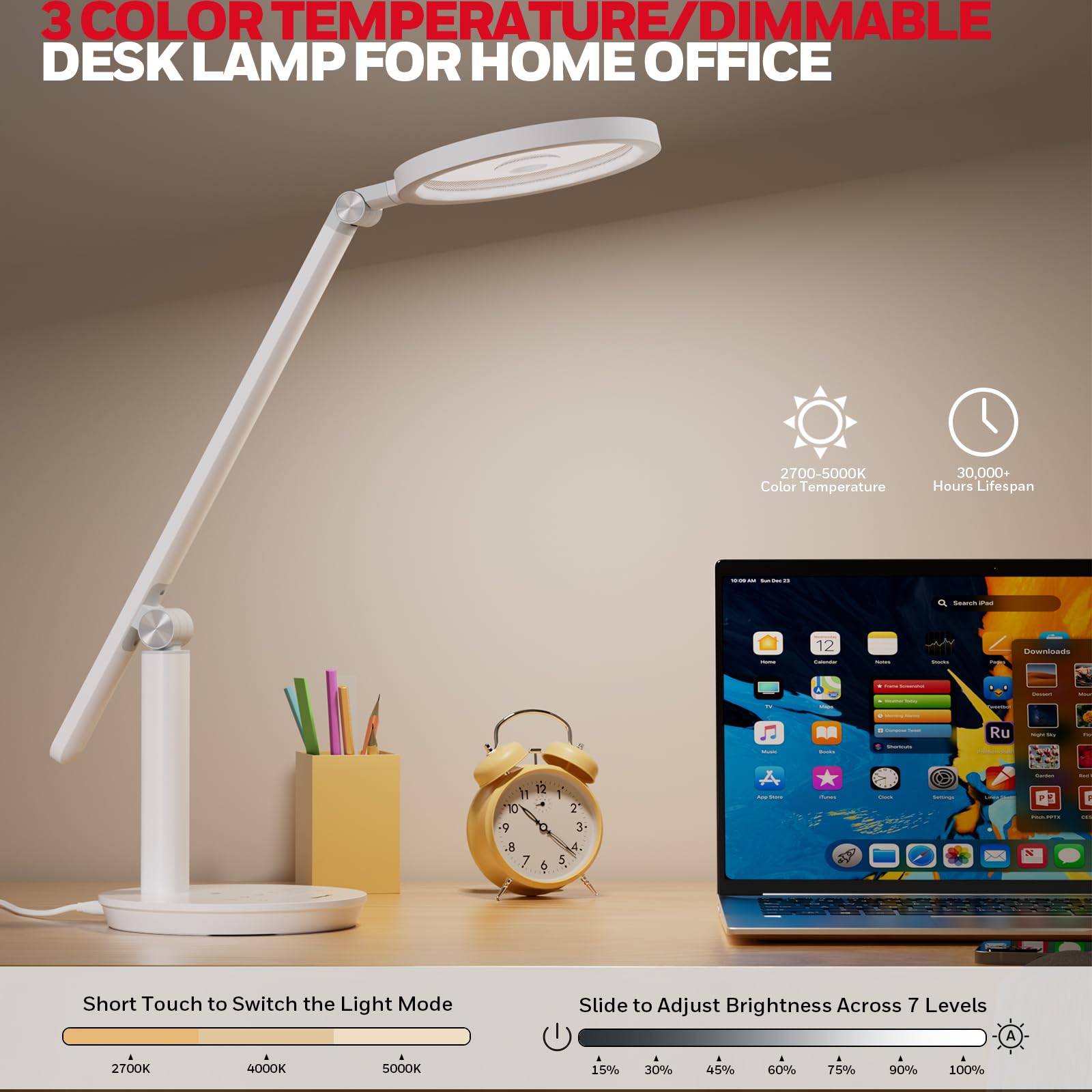 Honeywell Desk Lamp For Home Office, H6 Sunturaluxeye-Caring Led Desk Light, 800Lm Dimmable Desk Lamp With Timer, Touch Control