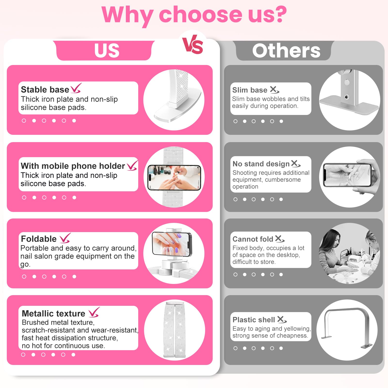 Uiopy Nail Half Moon Light: Arch Rhinestone Led 29In Moonlight With Phone Holder Stand 3 Light Colors /10 Brightness Levels - Pr