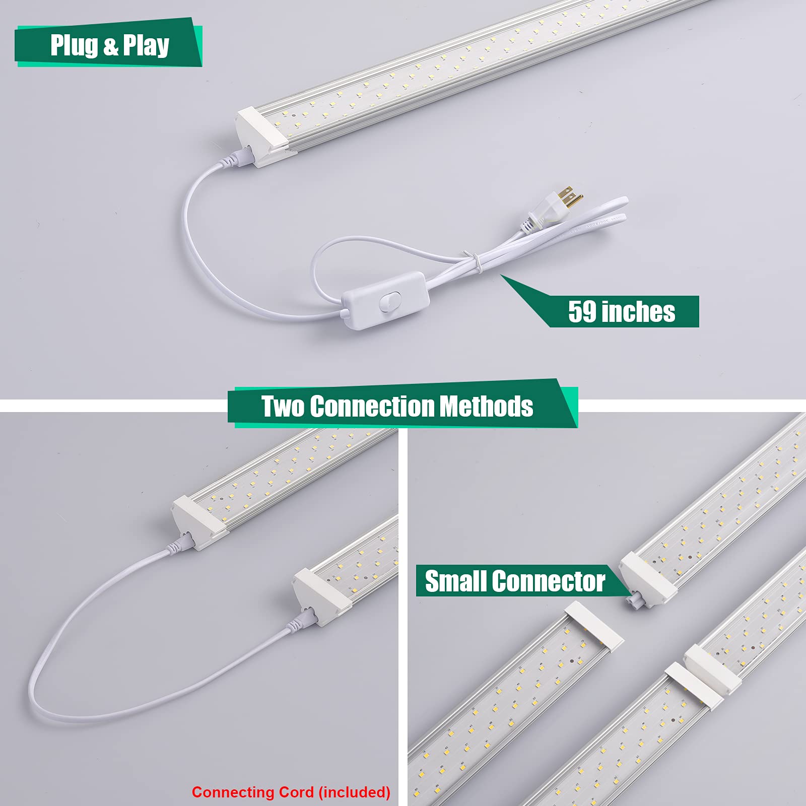 Szhlux 6 Pack Led Shop Lights 4Ft 60W, 8700Lm, 5000K Daylight White, Aluminum, Hanging/Mounted, Green, Model Sz-6