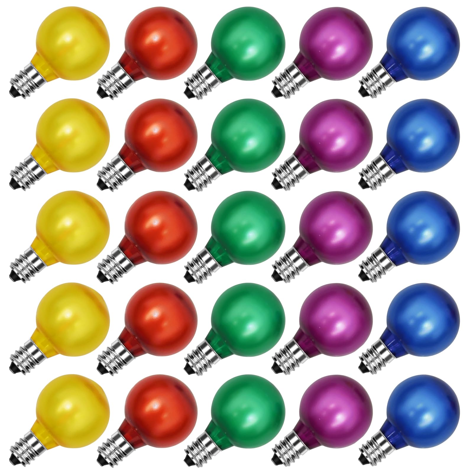 SUNSGNE G40 LED Christmas Globe Light Bulbs, 25 Pack, E12 Base, Frosted Multicolor, 0.6 Watt, Indoor/Outdoor Decor
