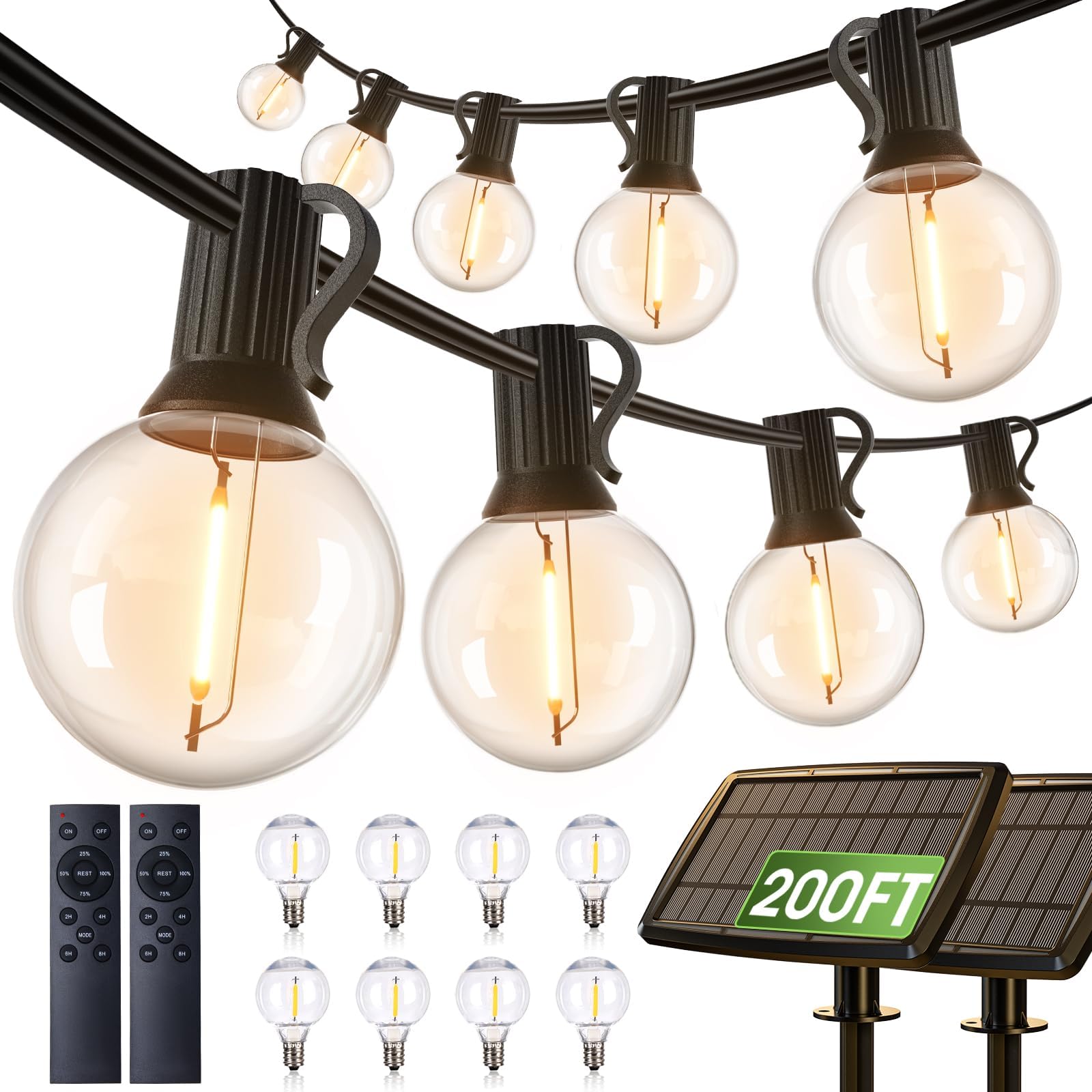 addlon 200FT(2 Pack*100FT) Solar String Lights Outdoor Waterproof with Remote, Dimmable Commercial Grade Solar Powered String Li