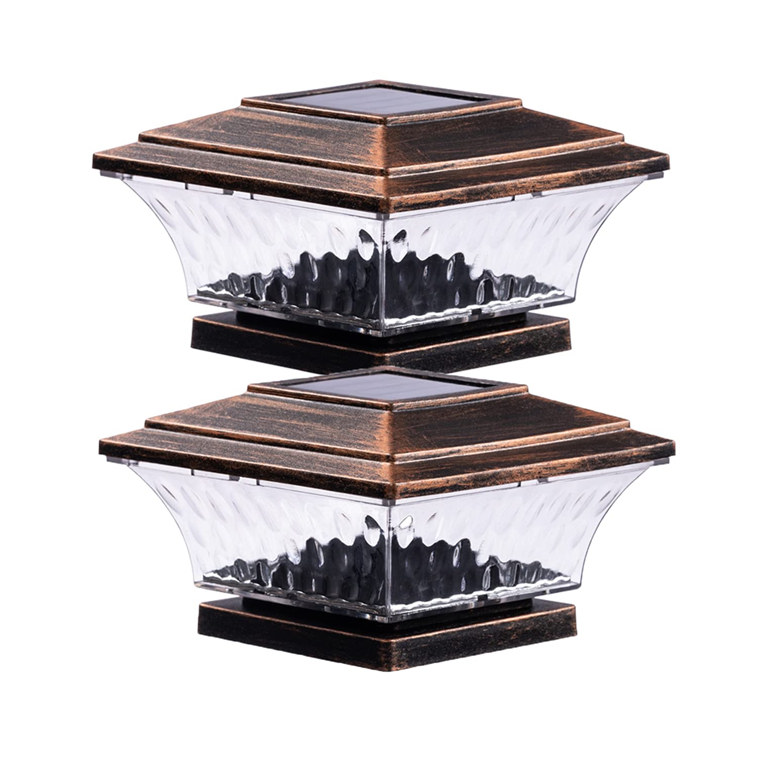 Huyieno Solar Post Cap Lights - 2Pk Led Outdoor Lighting, Warm White/Bright White, Brushed Copper, For 4X4 Wooden Posts
