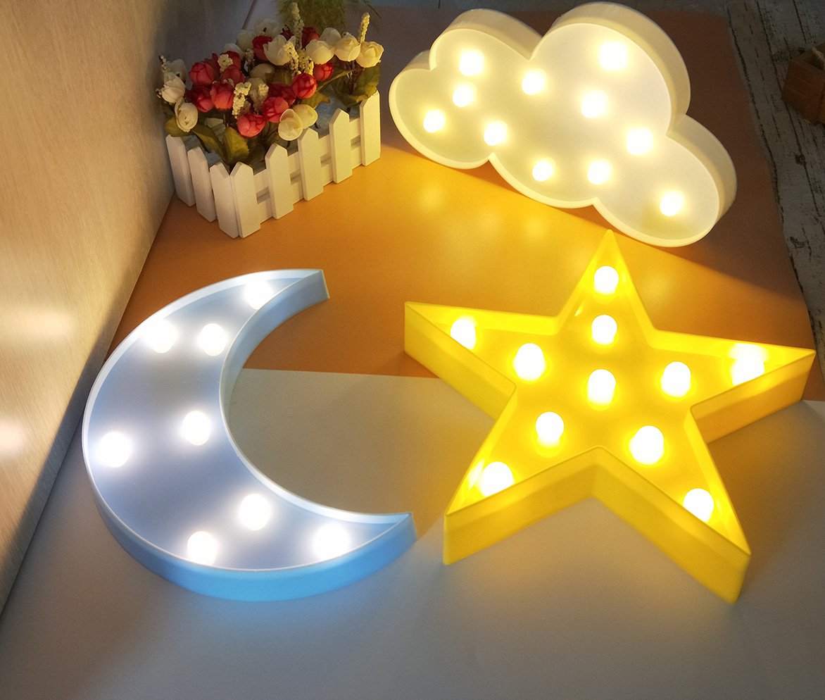 Wanxing 3PCS LED Night Lights Set - Decorative Crescent Moon, Cloud & Star - White