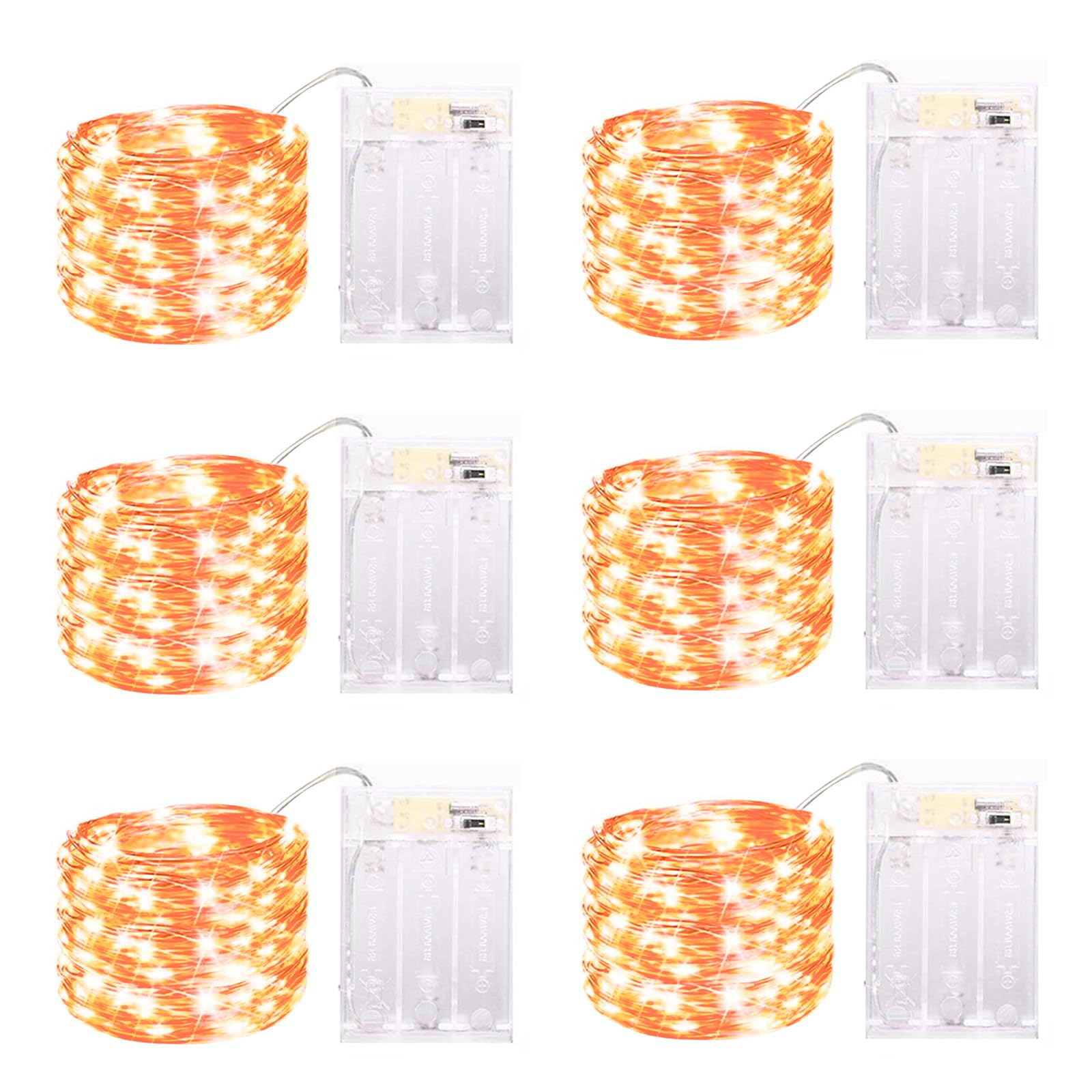 6 Pack LED Fairy Lights Battery Operated with Timer  13FT 40LED Waterproof Firefly Lights Silver Wire Mini Twinkle String Lights for Wedding Christmas Birthday Party Mason jar Decorations  Orange