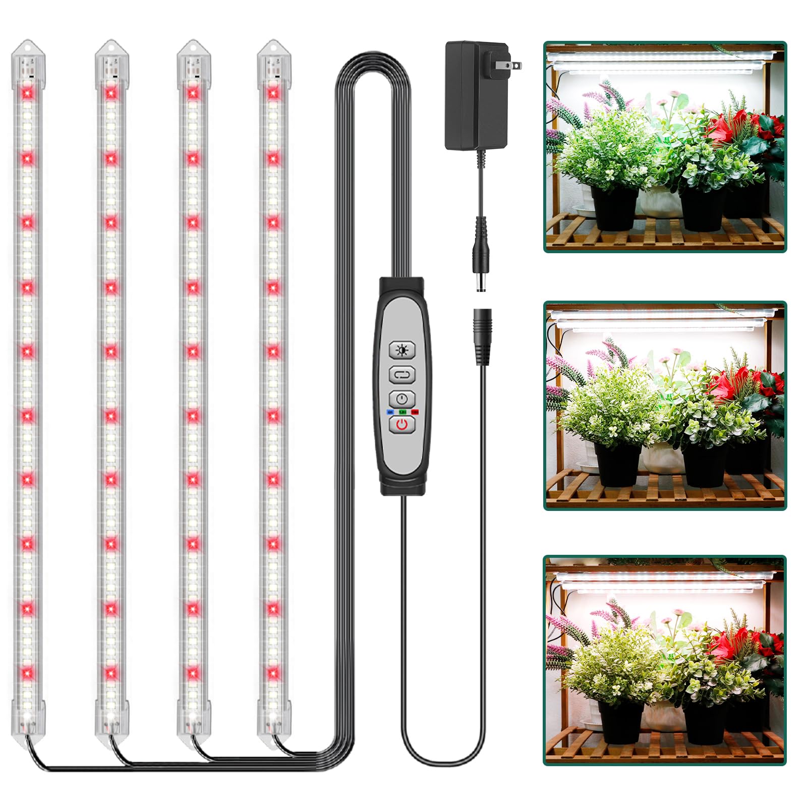 LPMZMBL 4-Bar Grow Light Bands for Indoor Plants  16 Full Spectrum Plant Lights  6500K Sunlike Grow Lights with 6/12/18H Timer  5-Level Dimmable for Indoor Growing