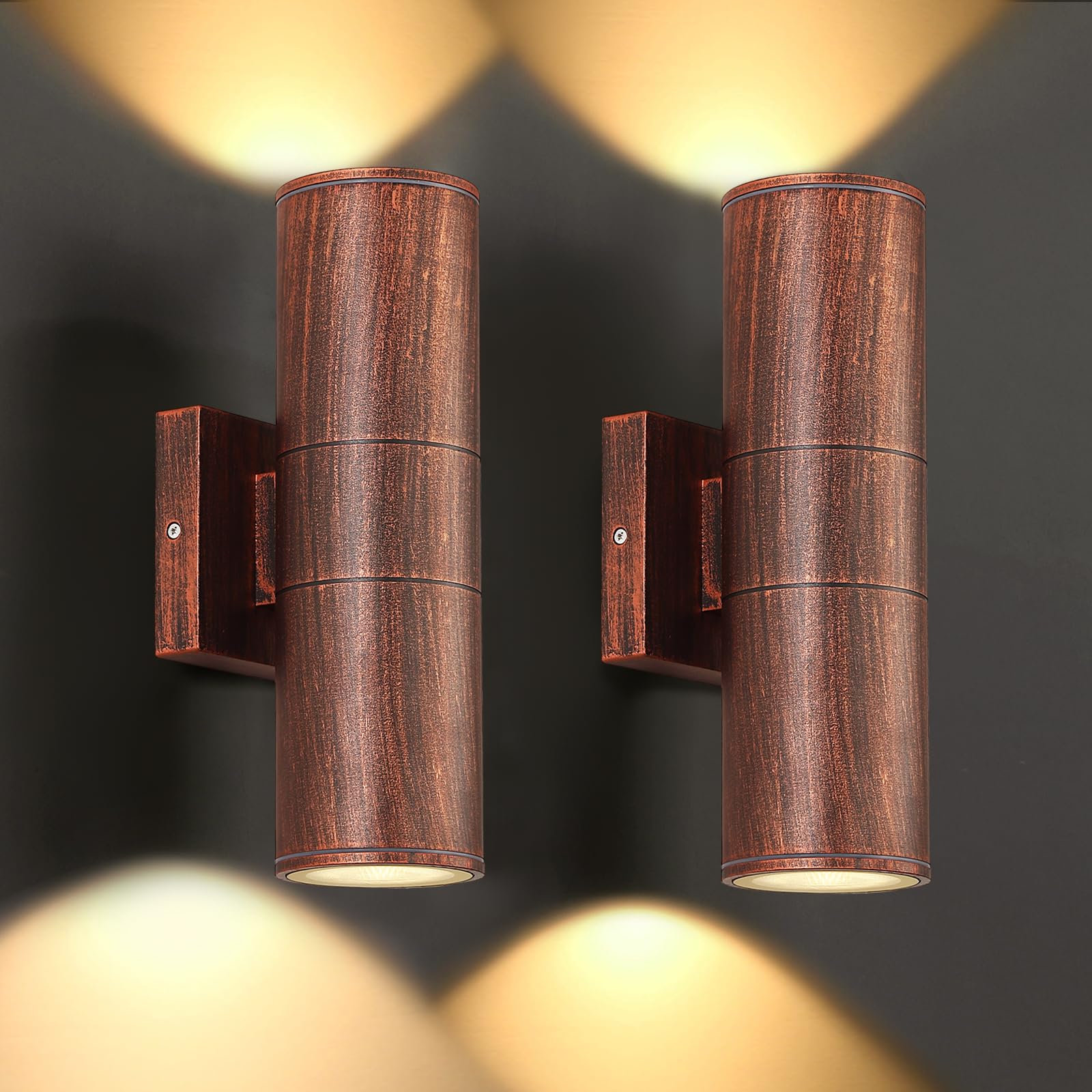 DAKAFUL Outdoor Wall Lights 2 Packs, Integrated LED Cylinder Up Down 12W 2700K Modern Aluminum Light, Waterproof Exterior Light 