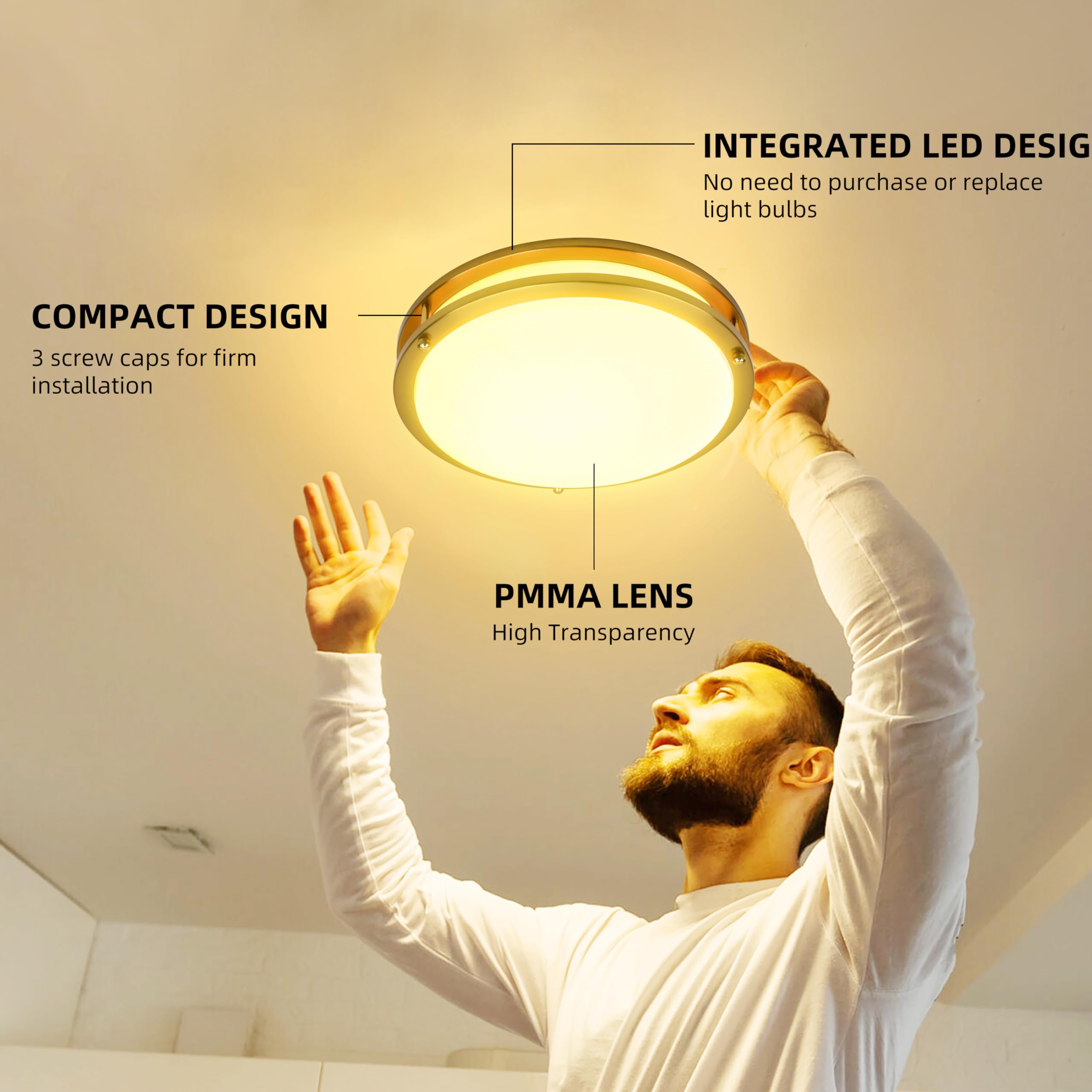 Hykolity 10 Inch Flush Mount Led Ceiling Light Fixture, 17W 1100Lm, 2700K/3000K/3500K/4000K/5000K Adjustable Ceiling Lights, Gol