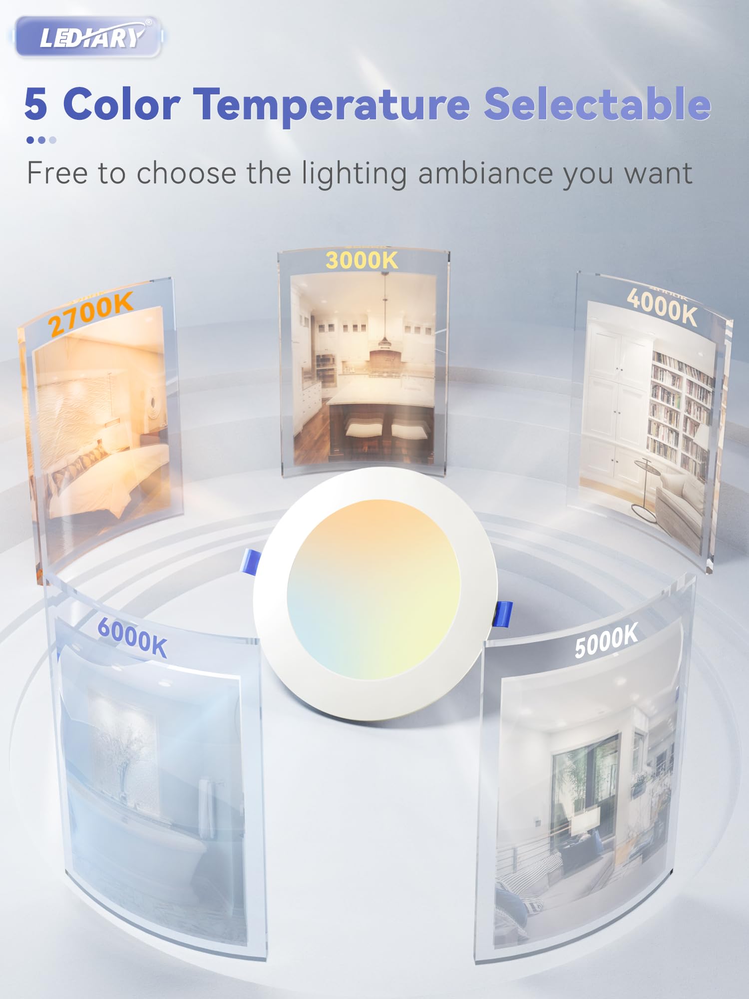 LEDIARY 6" Dimmable LED Recessed Lighting, 24 Pack, 5CCT 2700K-6000K, Ultra Thin, Model RL231007,