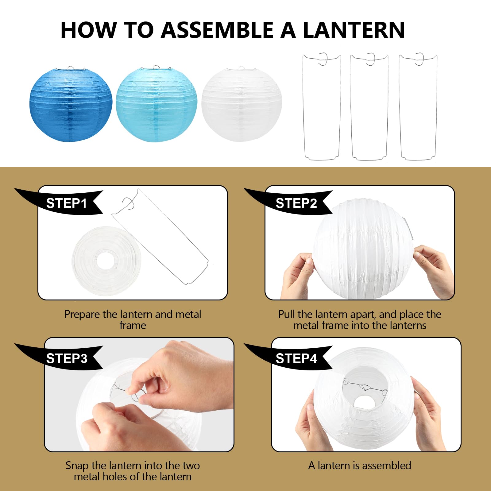 16 Pack Blue White Paper Lanterns Decorative,Hanging Round Paper Lantern Party Supplies With Tape And String For Graduation Wedd