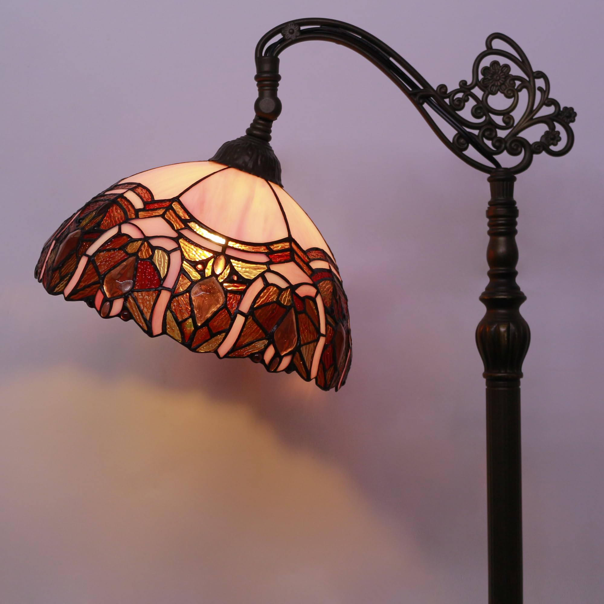 ZJART Tiffany Floor Lamp, Stained Glass, Adjustable Gooseneck, 67" Tall, Pink Jewelry, Model Z04E21F12