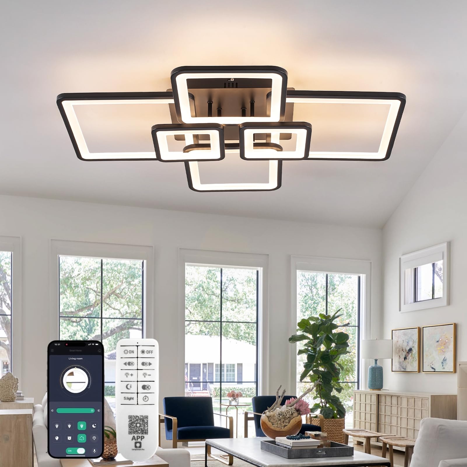 Jiabaoao Modern Ceiling Lights 31 75W, Dimmable Kitchen Lighting Fixtures Ceiling, 3000-6500K Light Fixture Ceiling Mount with R
