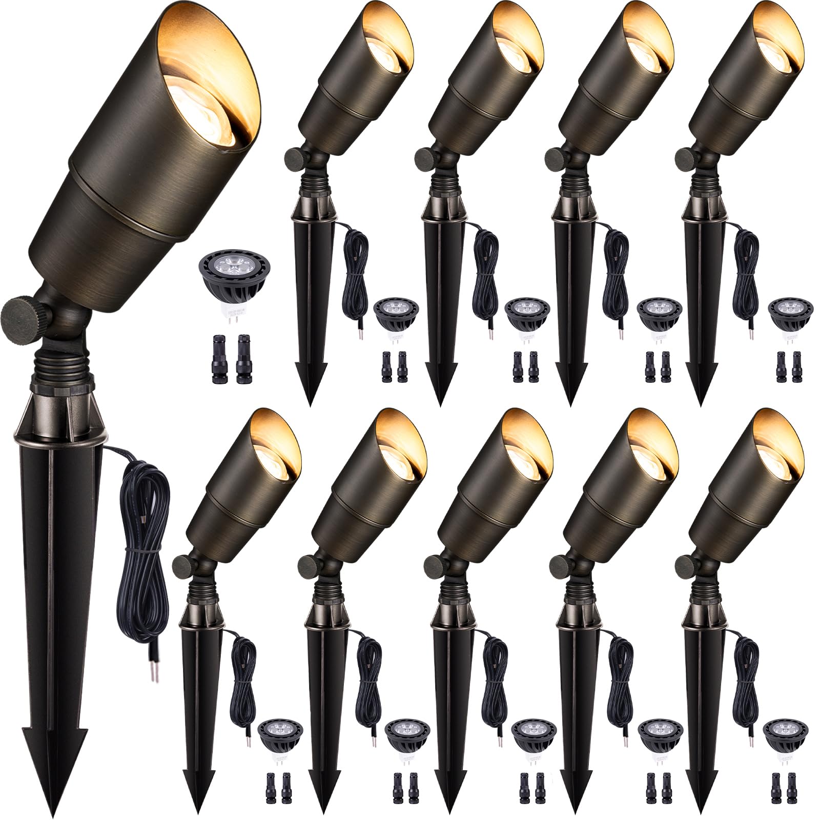 Gardenreet LED Low Voltage Spotlight - 12V AC/DC Bronze Outdoor Light Fixture, Brass Landscape Lights Hardwired, Weather Proof f