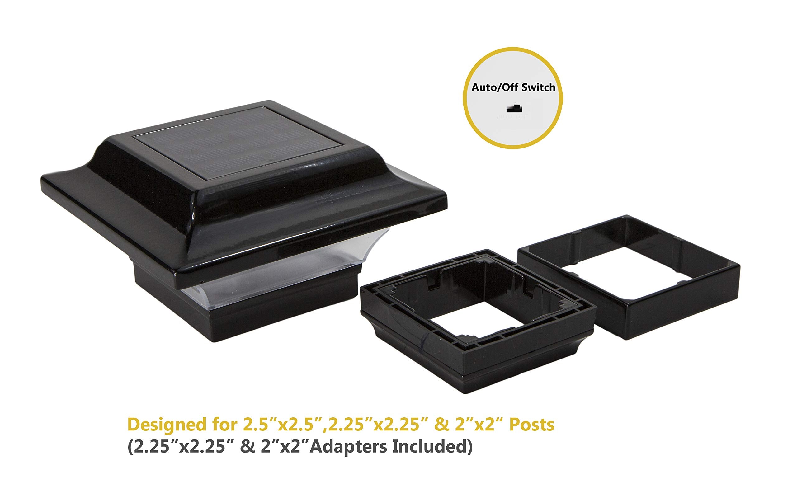 Classy Caps Solar Post Cap 2 Pack, Alloy Steel, 2.5x2.5 Inch, Black, Model SL082B