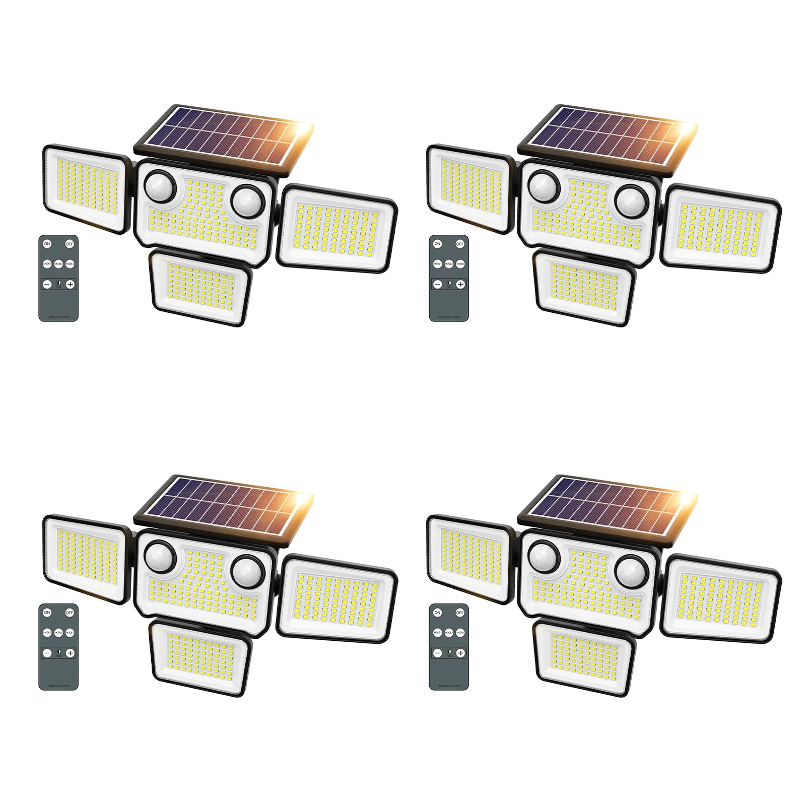 Szpower Outdoor Solar Lights For Outside, 324 Led 3000Lm Motion Sensor Outdoor Lights Waterproof Ip65, 4 Heads Solar Powered Flood Security Light With Remote Control & 3 Mode For House Yard 4 Pack