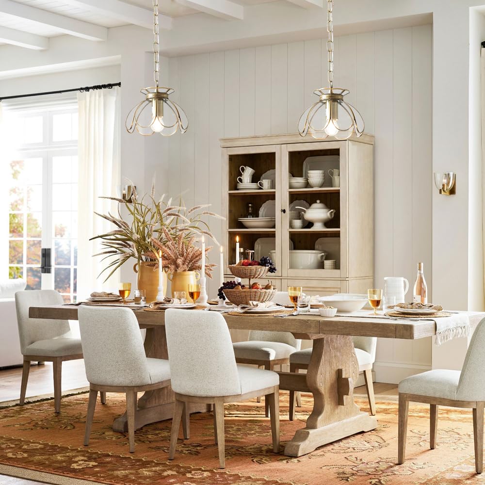 Yifi Glass Pendant Light Fixture, Brass Ceiling Pendant Lighting, Adjustable Chain Gold Mini Chandelier, Elegant Flower Hanging