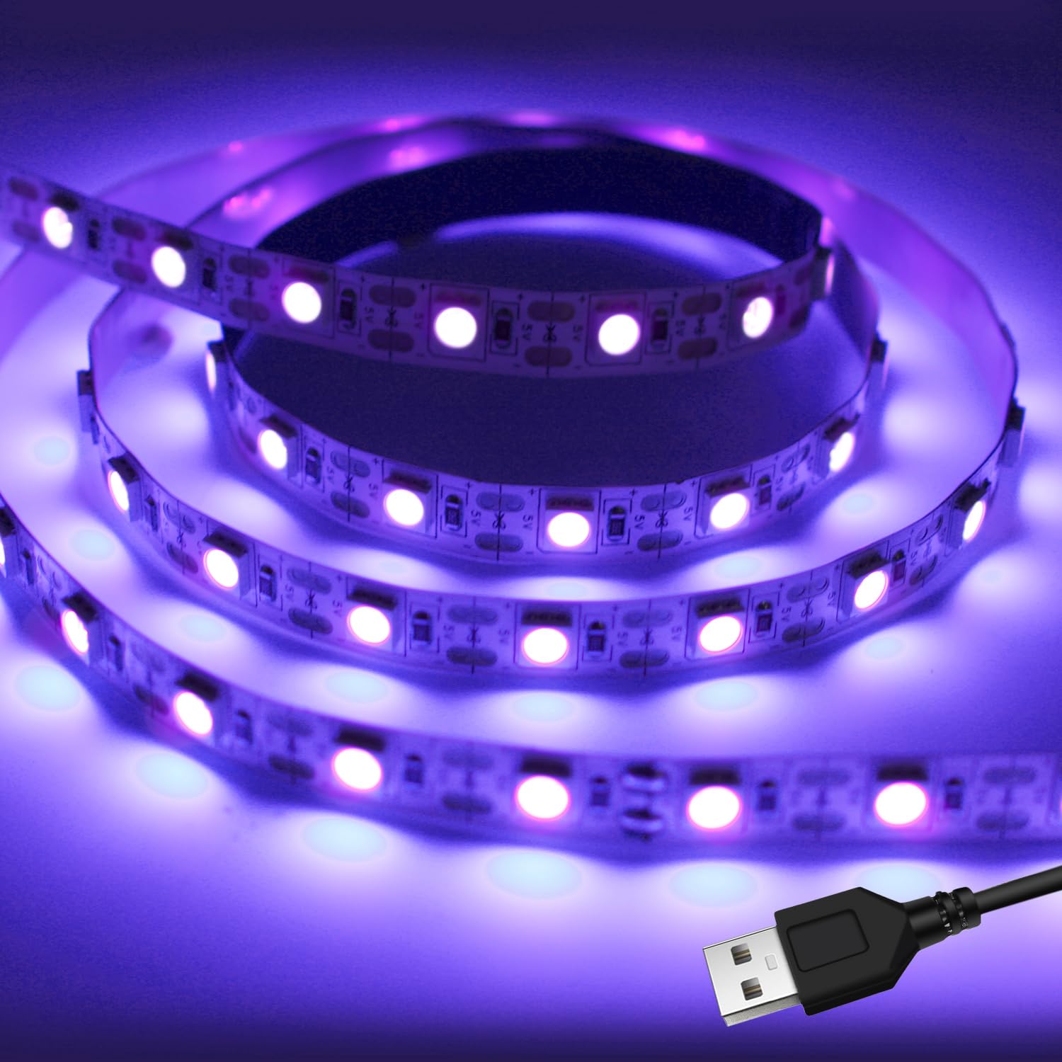 iNextStation UV Black LED Light Strip USB, 2M/6.6ft 5V SMD5050 LEDs 395nm-405nm Blacklight Strip for Fluorescent, 3D Print Curin