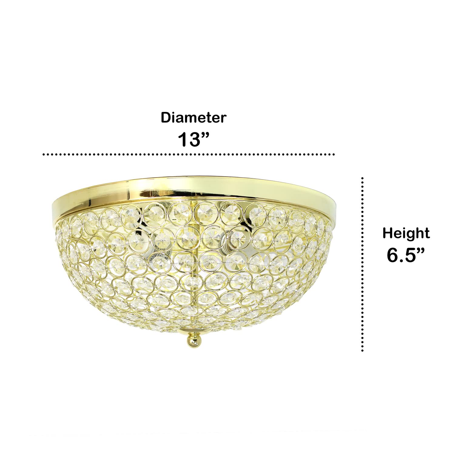 LALIA HOME Crystal Glam 2-Light Ceiling Flush Mount 2 Pack, Gold, Model LHM-2000-GL-2PK
