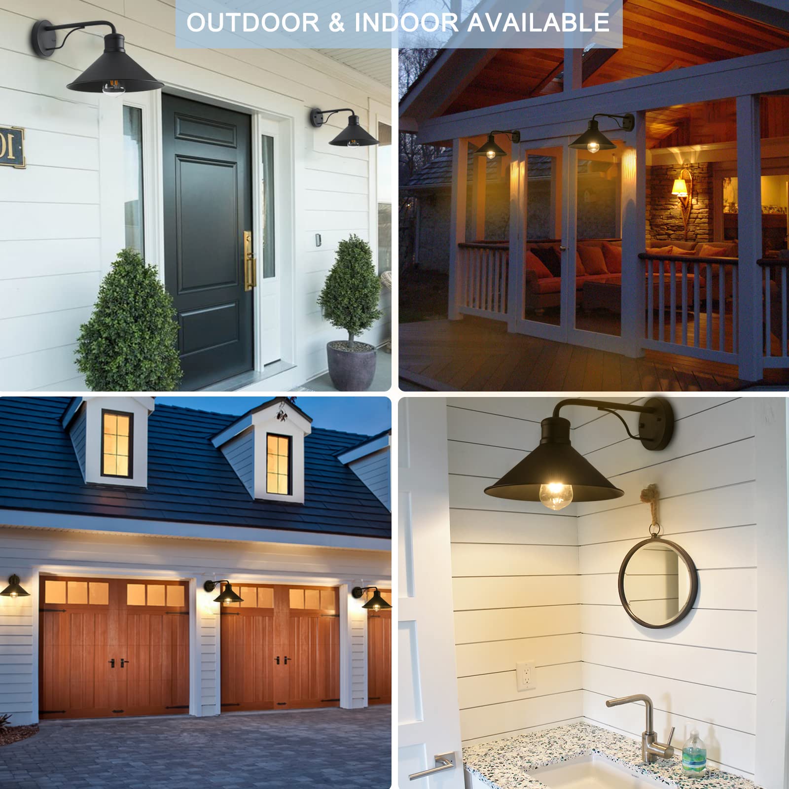VICTOGATE Outdoor Wall Lights, Modern Farmhouse, Metal, 12in, 2-Pack, Black, Model 1102J