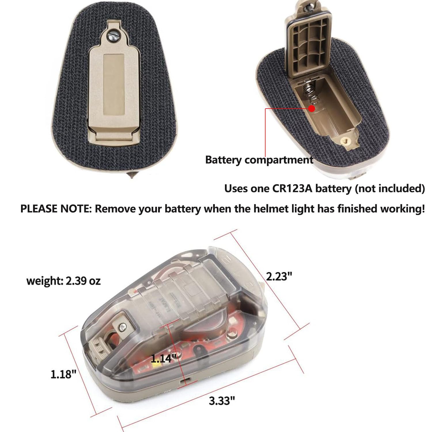 LThyzszb Tactical Helmet Light with LED & IR/Strobe - Brown Base, Red Light, Durable ABS Material
