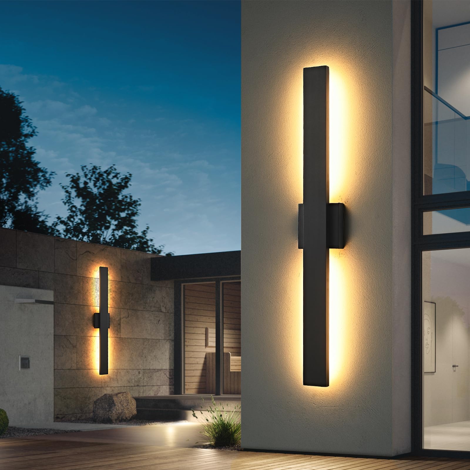 Black Long Outdoor Wall Lights Modern Exterior Lighting Fixtures 31.5 Inch Outdoor Wall Sconce LED 3000K IP65 Waterproof Wall Mount Outside Lights for House Garage Front Door Patio 2Pack
