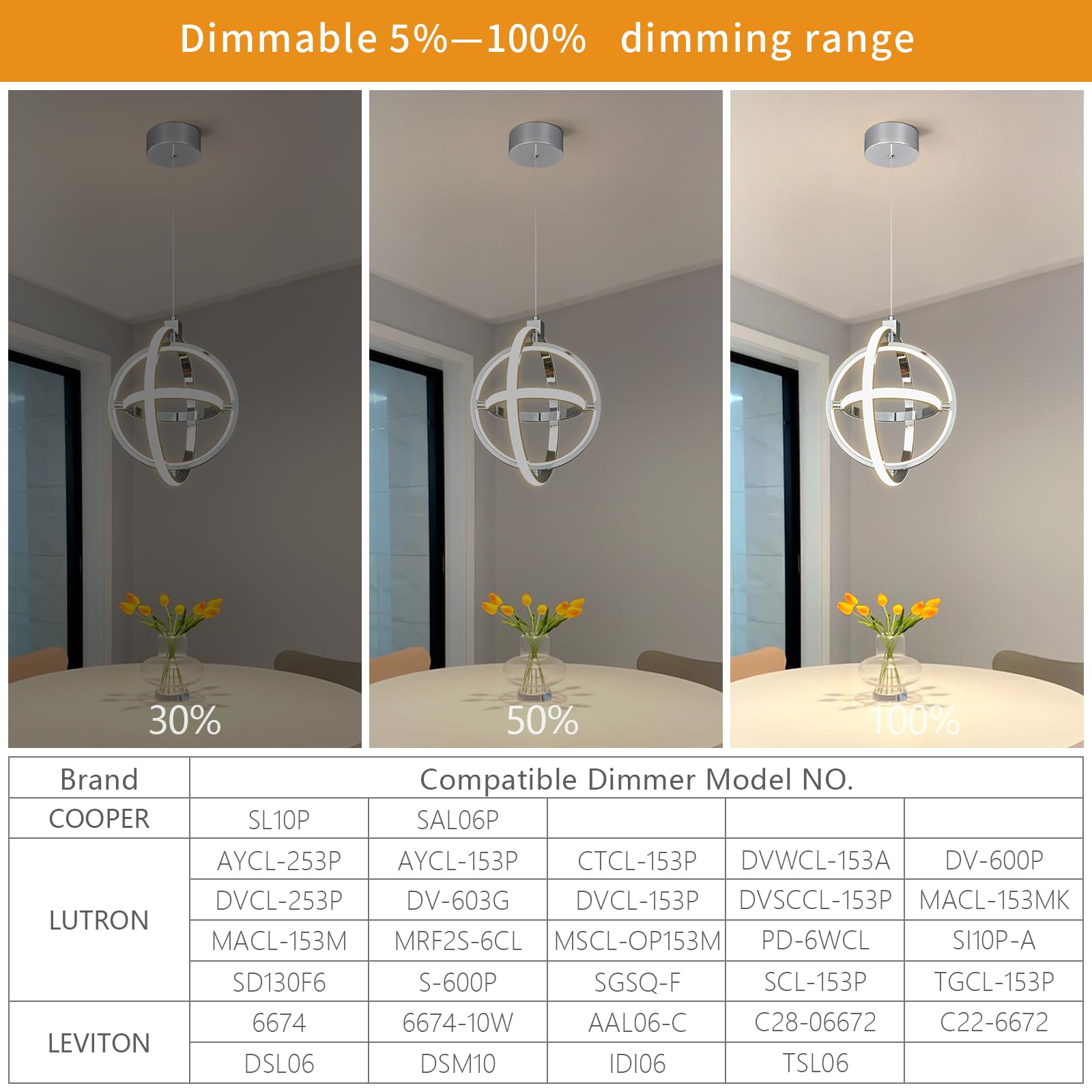 Bnhhlz Modern Led Pendant Light Chrome Pendant Lights 4000K Dimmable External Glow Height Adjustable Pendant Lighting For Kitchen Island Dining Room Bedroom Living Room Foyer(3-Ring)