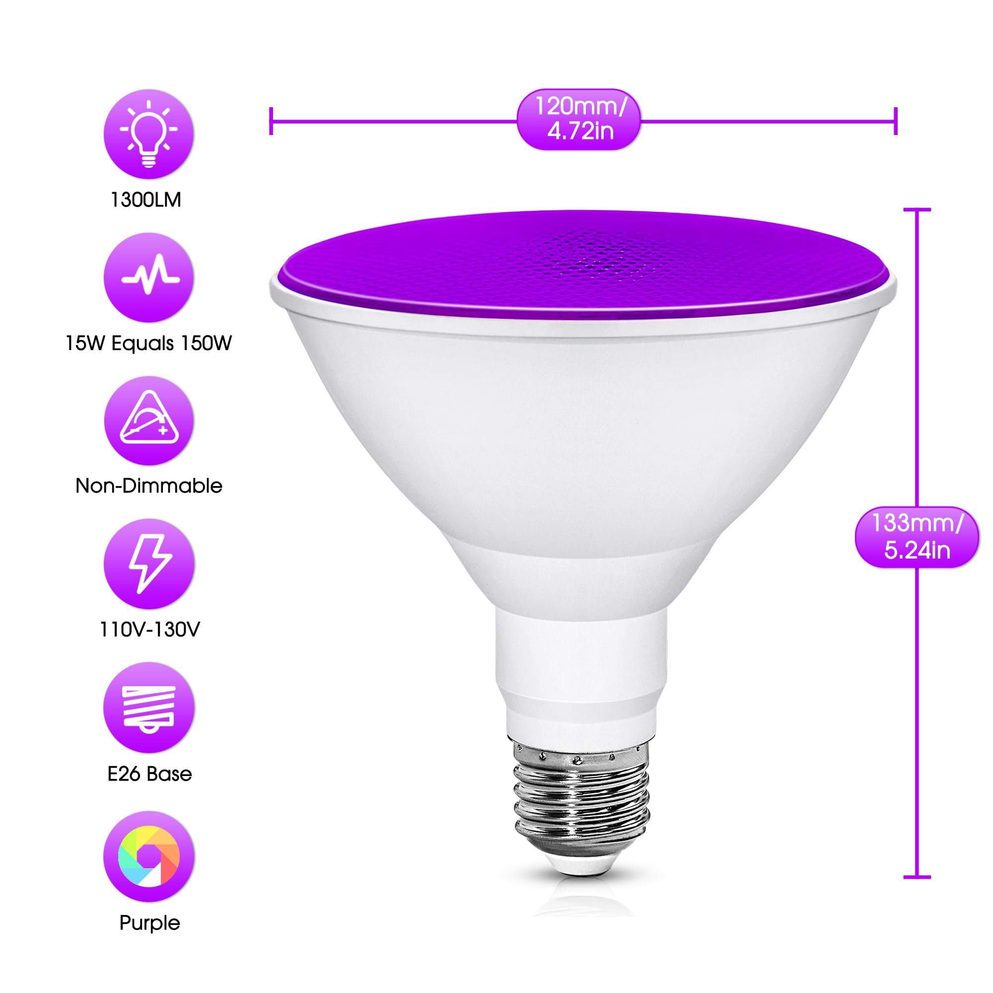 Purple Light Bulbs - Par38 Led Flood Purlple Halloween Light Bulb - 150W Equivalent E26 Base Purple Led Lights  Party Decoration  Porch  Home Lighting  Holiday Lighting  Flood Lights Outdoor  2 Pack