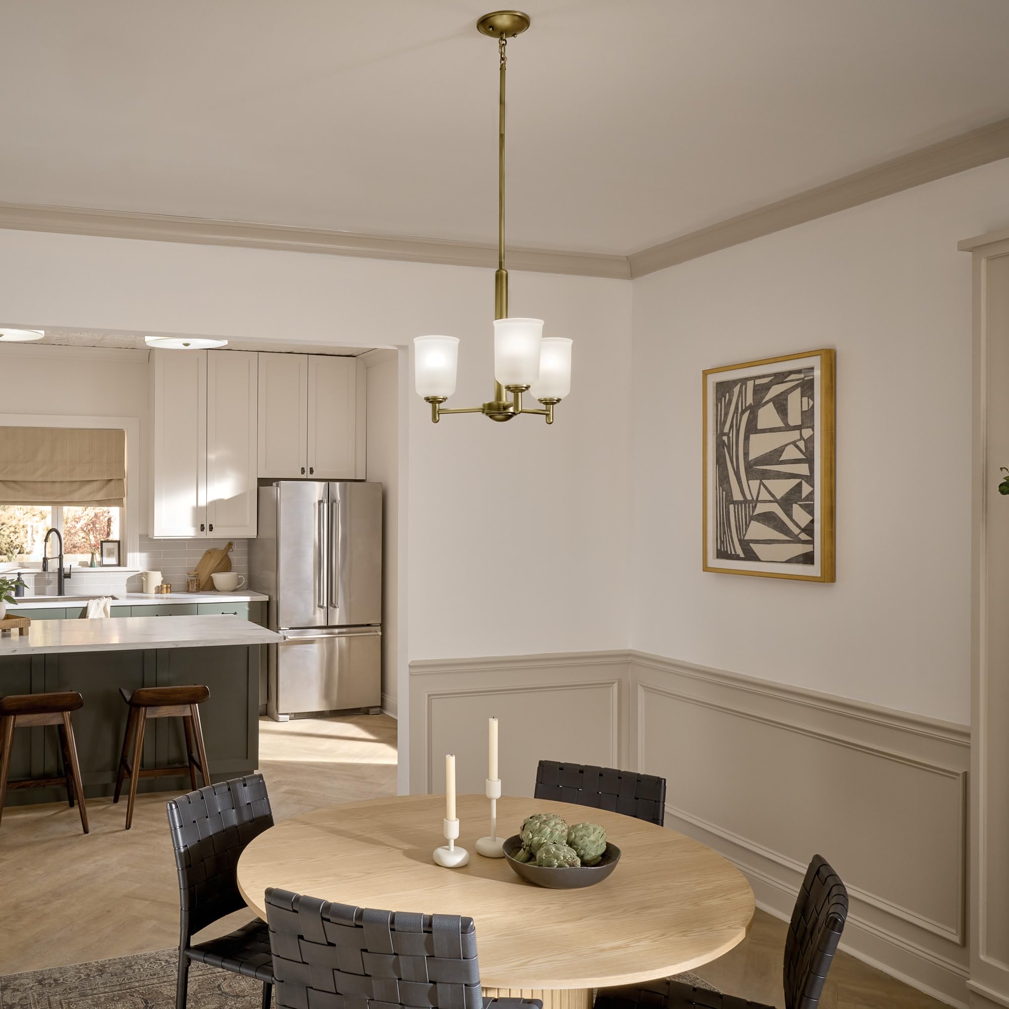 Kichler Shailene 14'' 3 Light Round Semi Flush With Satin Etched White Diffuser And White Microfiber Shade In Brushed Nickel