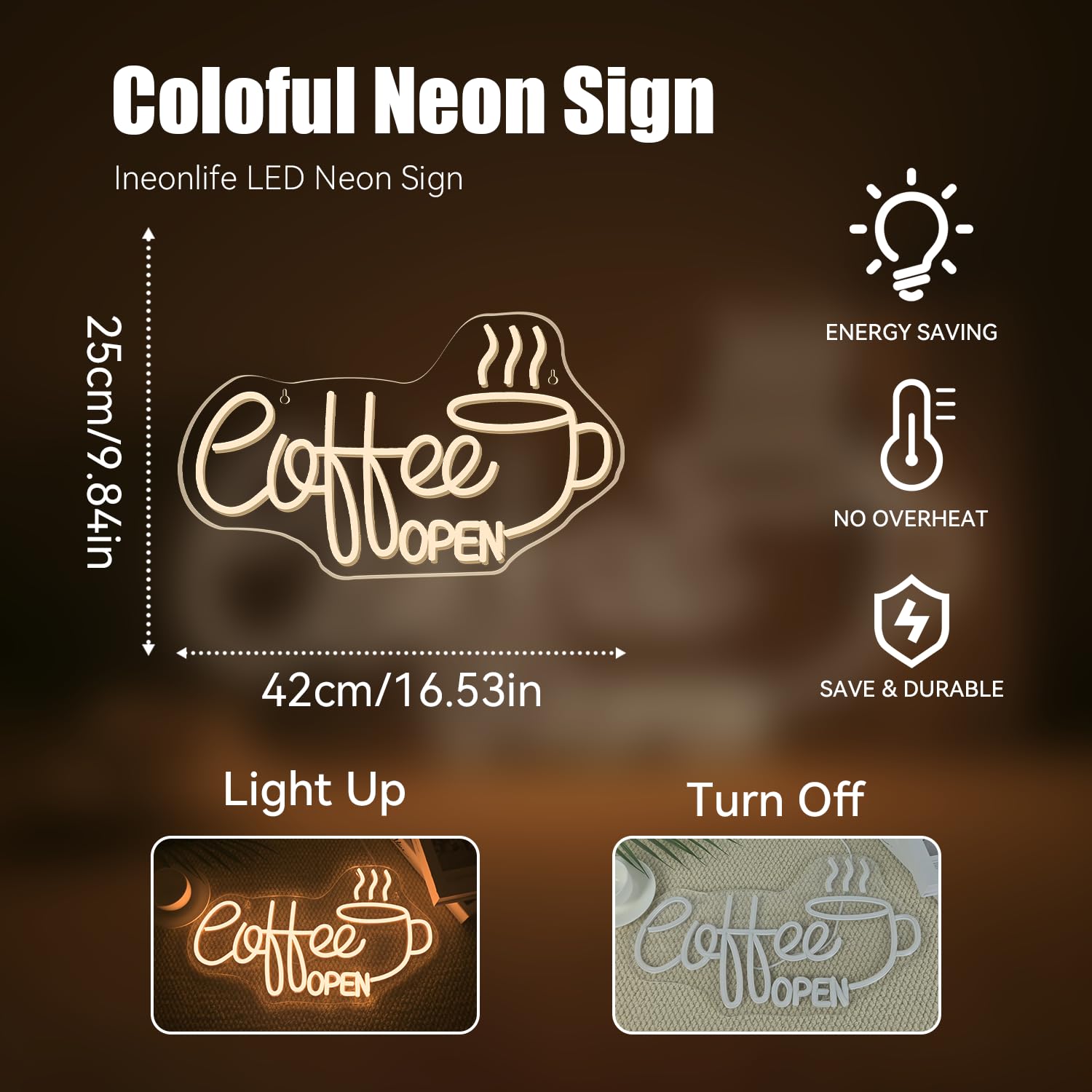 Ineonlife Coffee Open Neon Sign Light Up For Wall Decor Modern Led Sign For Coffee Bar Small Acrylic Art Decor For Cafe Business