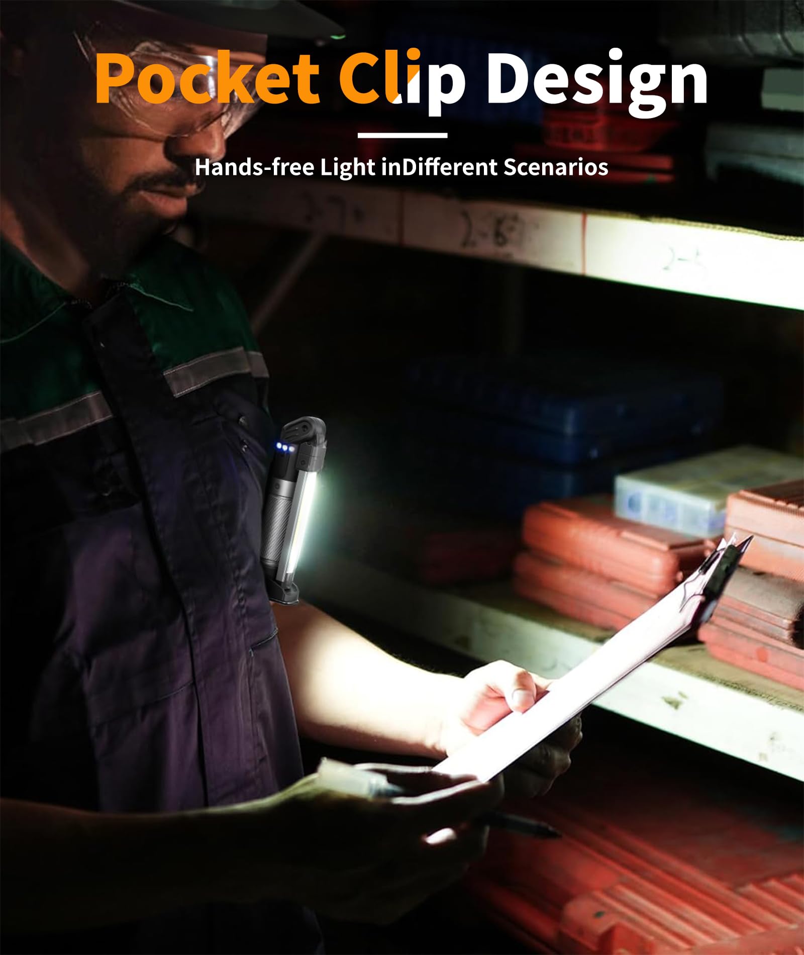 Hotligh Magnetic Light - 800 Lumens Work Light With Multifunctional Foldable Design  2200 Mah Magnetic Flashlight  3 Lighting Modes Mechanic Flashlight For Car Repairing/Emergency  2 Pack