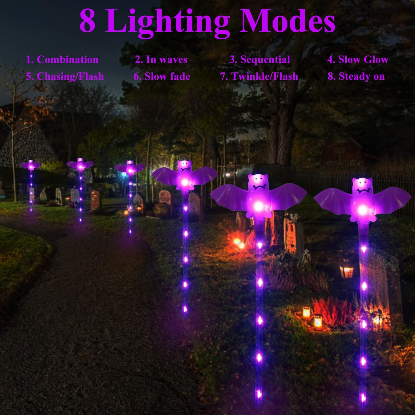 Xingpold Halloween Decorations Outdoor Solar Bat Garden Lights 6 Pack 56Led Solar Halloween Bats Lights  Waterproof Solar Pathway Lights For Outside Patio Yard Lawn Grave Party Gifts Decor Purple