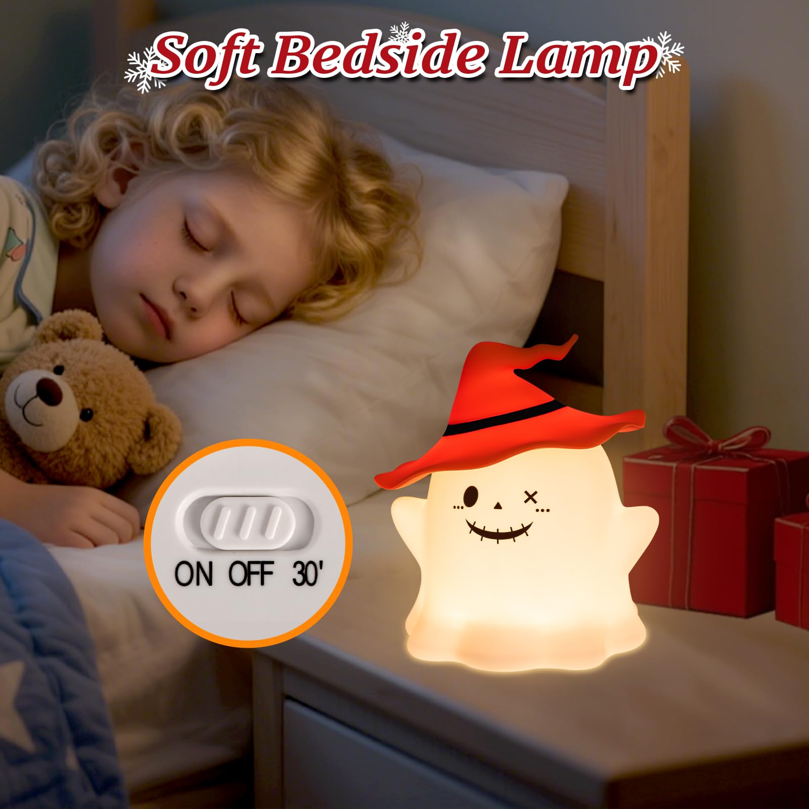 Umlaen 1800Mah Rechargeable Christmas Night Light  Silicone Night Lights  Rgb Color Glow  Bedside Lamp For Bedroom/Nursery/Decor/Christmas Gift (Orange)