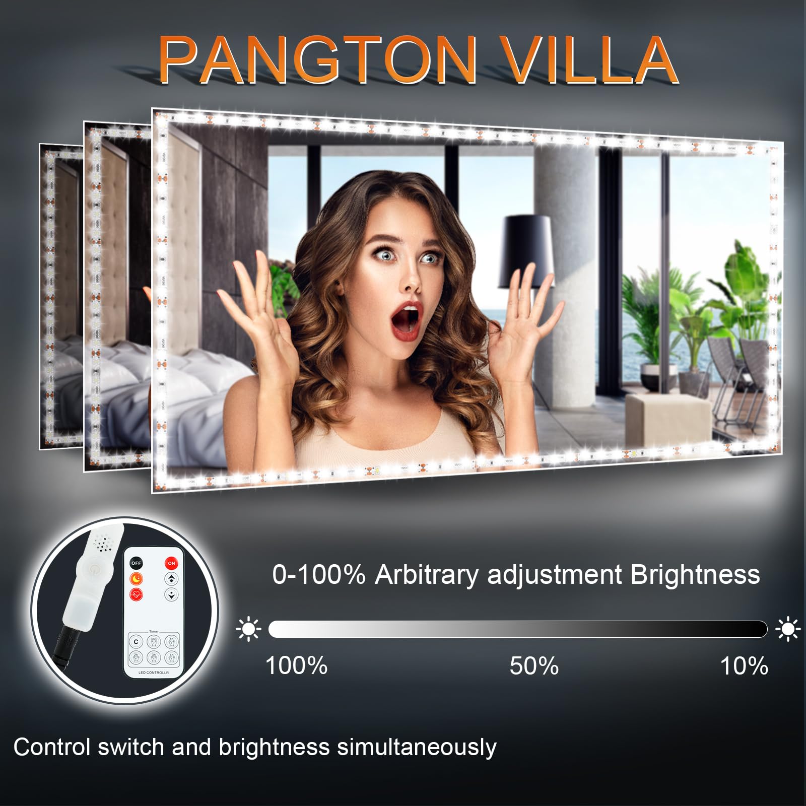 PANGTON VILLA LED Vanity Mirror Lights Kit, 13FT Flexible Light Strip, 6000K Daylight White, Dimmer Included, PCB Material