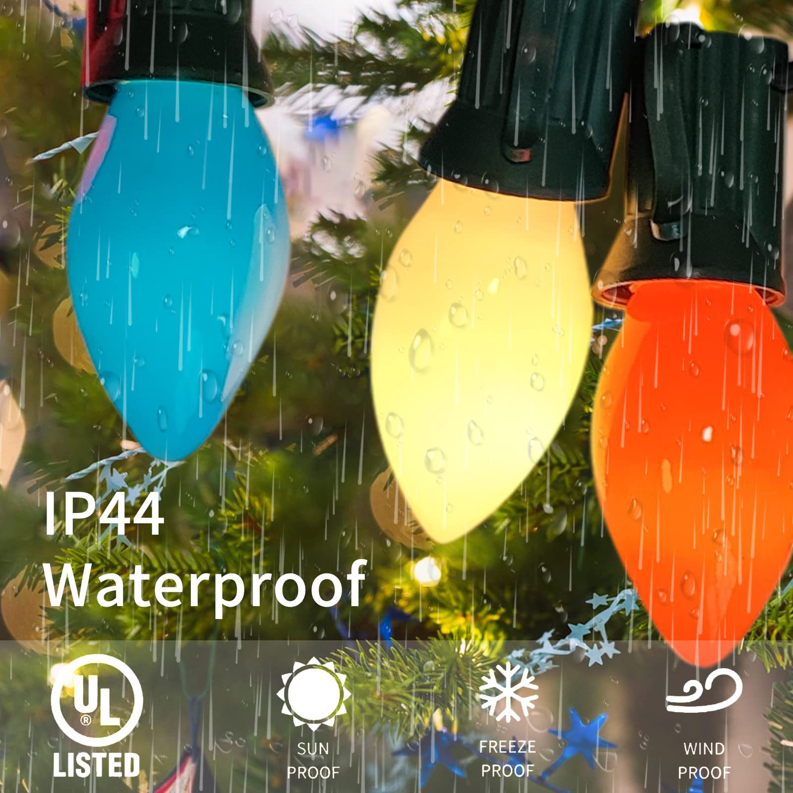 Chysuper C7 Replacement Bulbs, Multicolor Ceramic Christmas Lights Replacement Bulbs, 5W Incandescent Bulbs For Outdoor String L