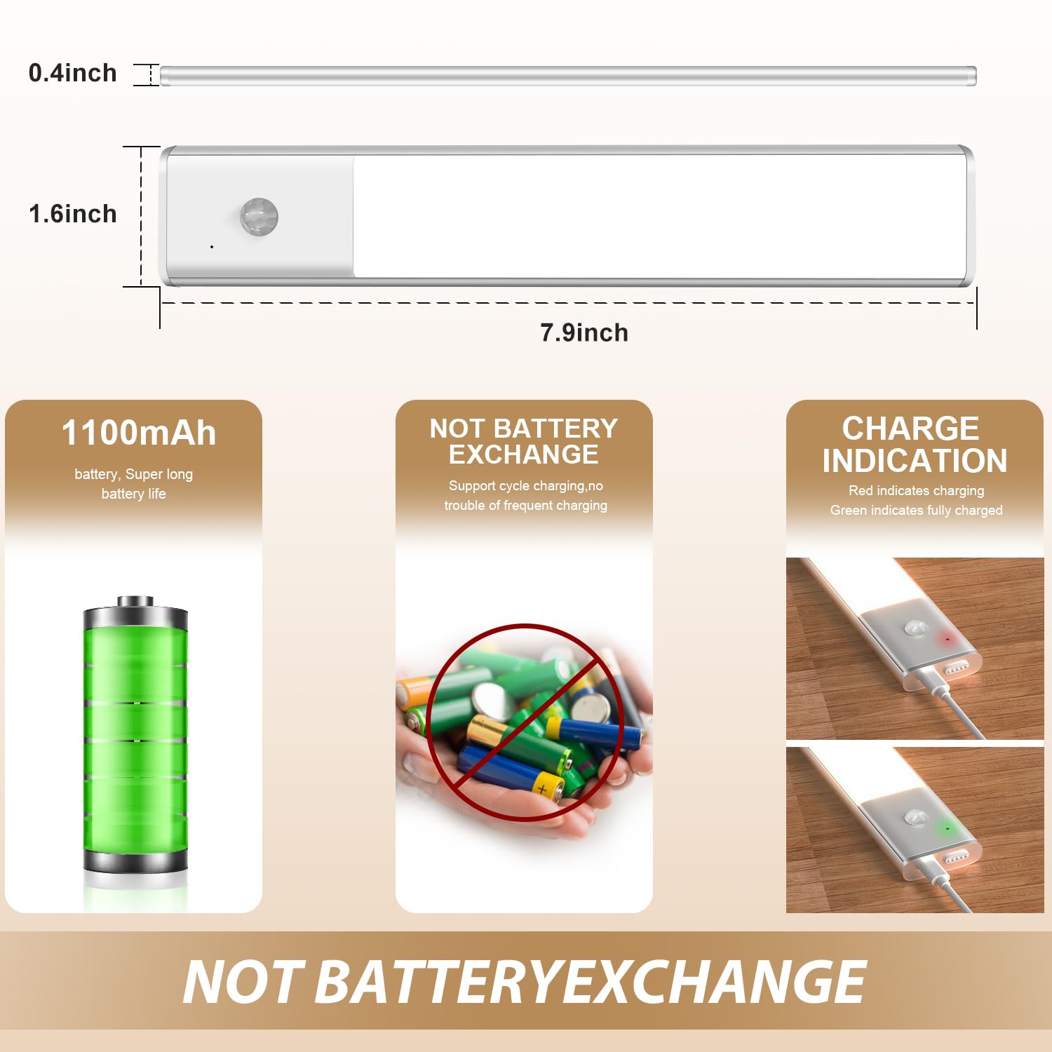 Under Cabinet Lighting Wireless 2 Pack, Led Closet Lights Motion Sensor Light Indoor Rechargeable Battery Operated Stick On Under Counter Lights For Kitchen Stairs Hallway
