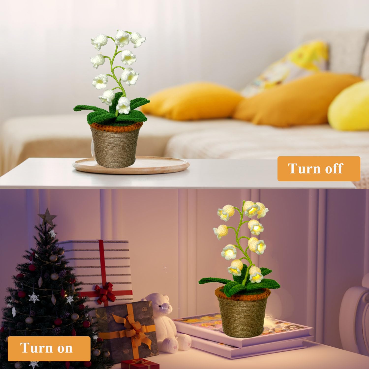 Forvermand Lily of The Valley Lamp - Large White Crochet Flower with 10 Night Lights, Perfect Gift for Women, Model FM004A
