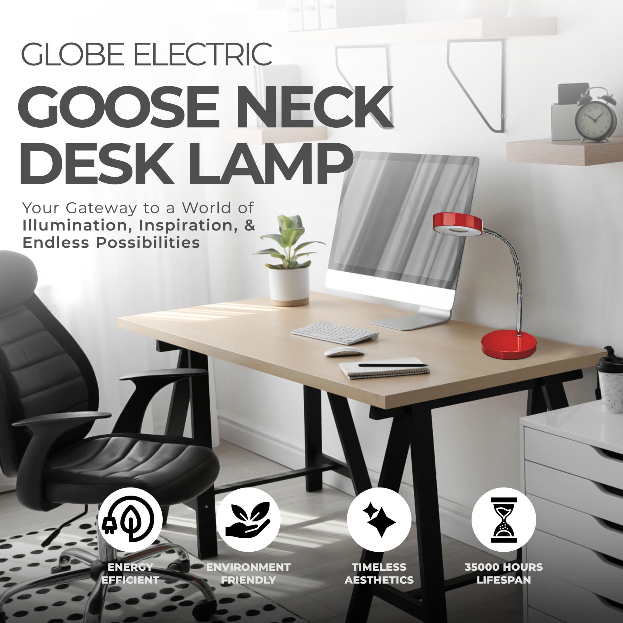 Globe Electric Company 12644 Led Desk Lamp, 52.4&quot; X 5&quot; X 15.75&quot;, Red