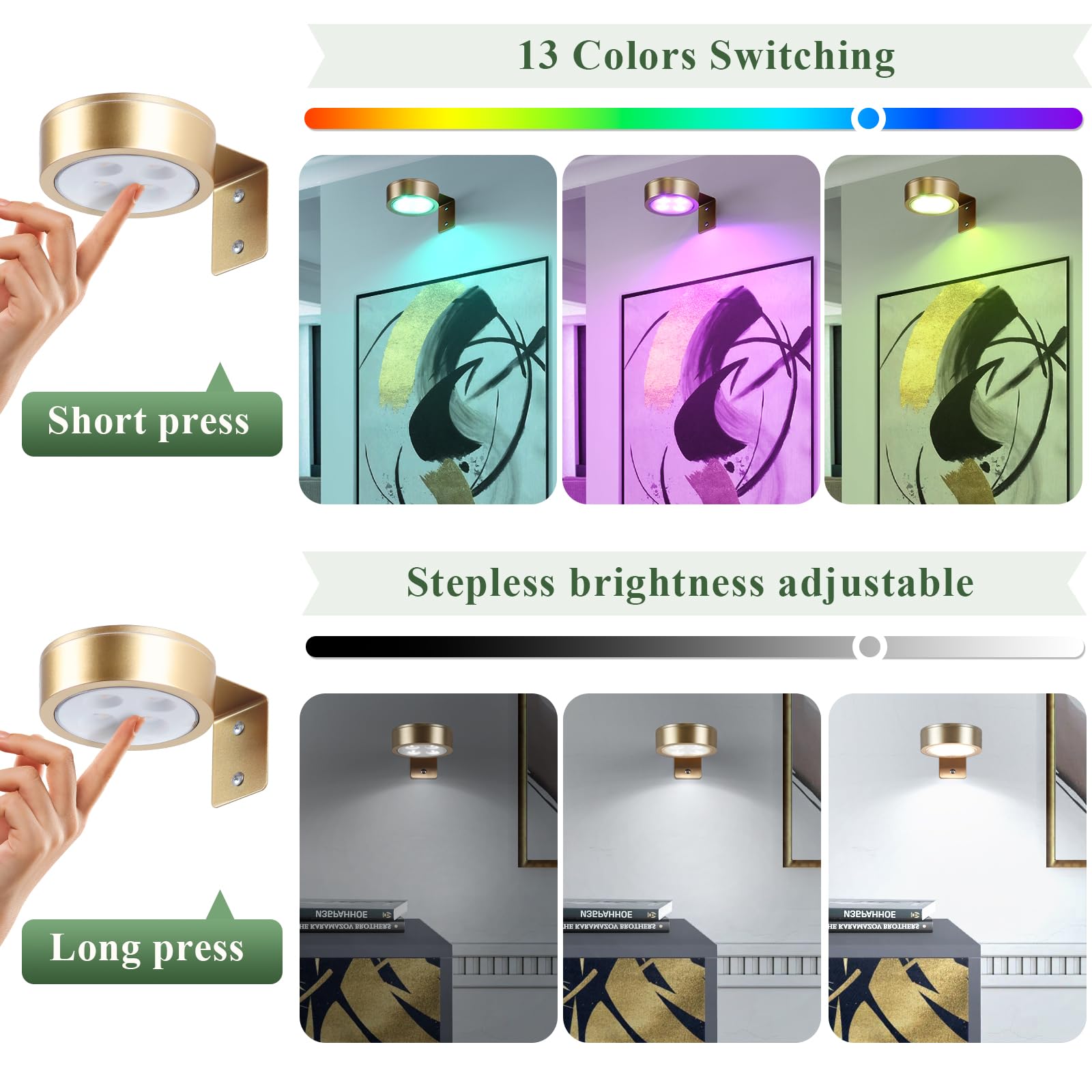 2-Pack Picture Light Battery Operated Painting Lights, 13 Color Rgb Magnetic Led Display Art Light With Remote, Dimmable And Tim