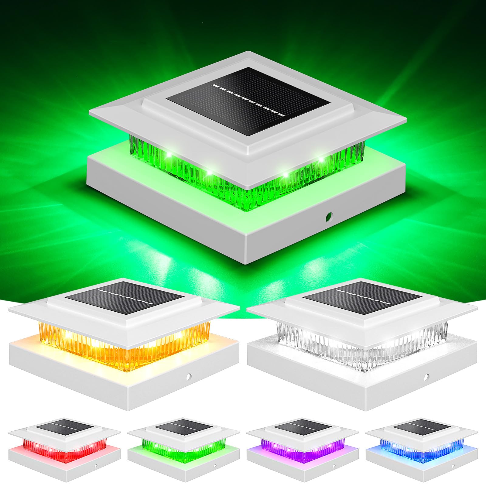 NIORSUN Solar Post Cap Lights, Waterproof RGB Color Changing, 6 Pack, 4x4/5x5/6x6 Posts, White, Model M013RGB-N