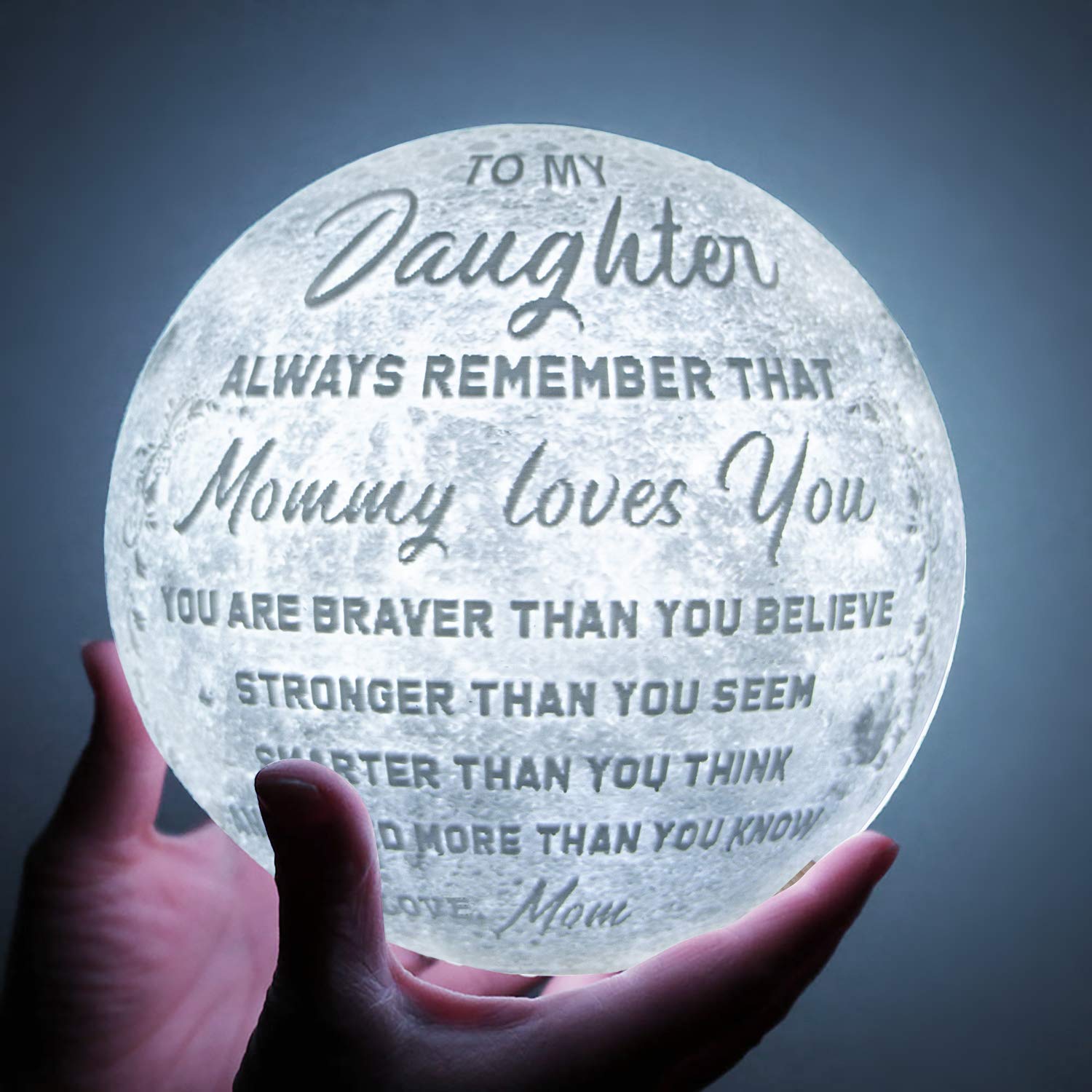 K KENON Engraved 3D Moon Lamp Christmas Gifts for Daughter, to My Daughter from Mom, Personalized 5.9 Inch 3D Printing Moon Light for Daughter Birthdays Graduation Gifts