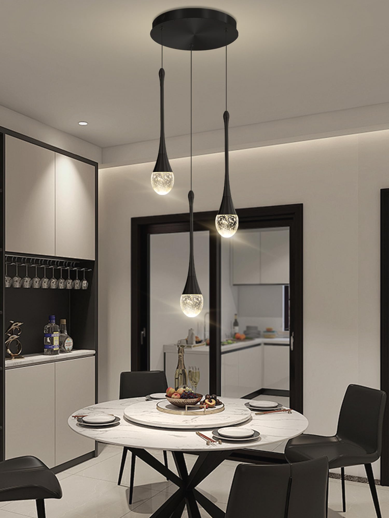Ykolupty Pendant Lights Kitchen Island 3-Lights Pendant Chandelier For Dining Room Hallway Stairwell,Led Dimmable 2700K-6000K