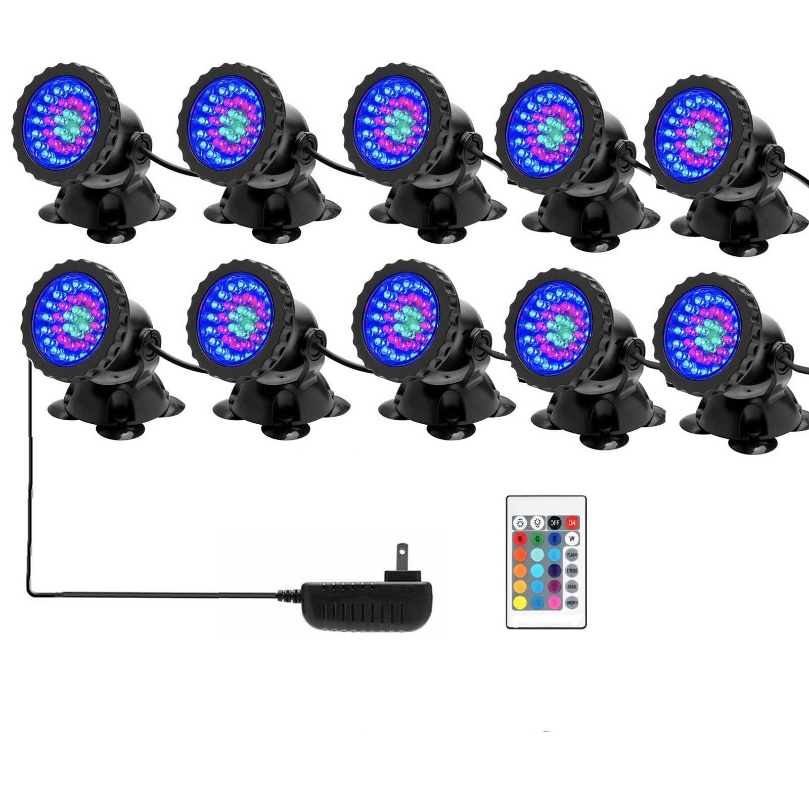 SHOYO Color Changing Pond Lights, Waterproof IP68, Dimmable, 36 LED, Set of 10, Acrylic Material