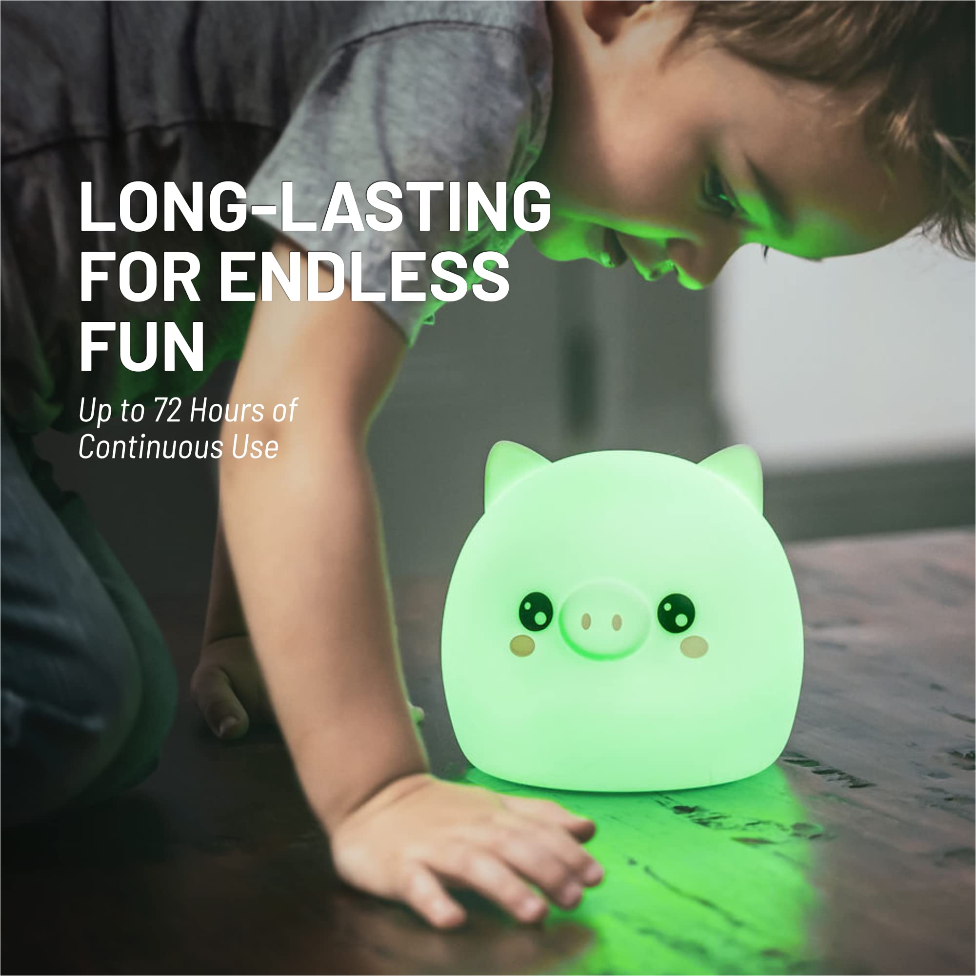Lumipets Kawaii Pig Night Light, Silicone Rubber Material, Multicolor, Usb Rechargeable, Remote Control, 12 Hour Battery Life, 60 Minute Auto-Shutoff Timer, Great For Kids Bedrooms