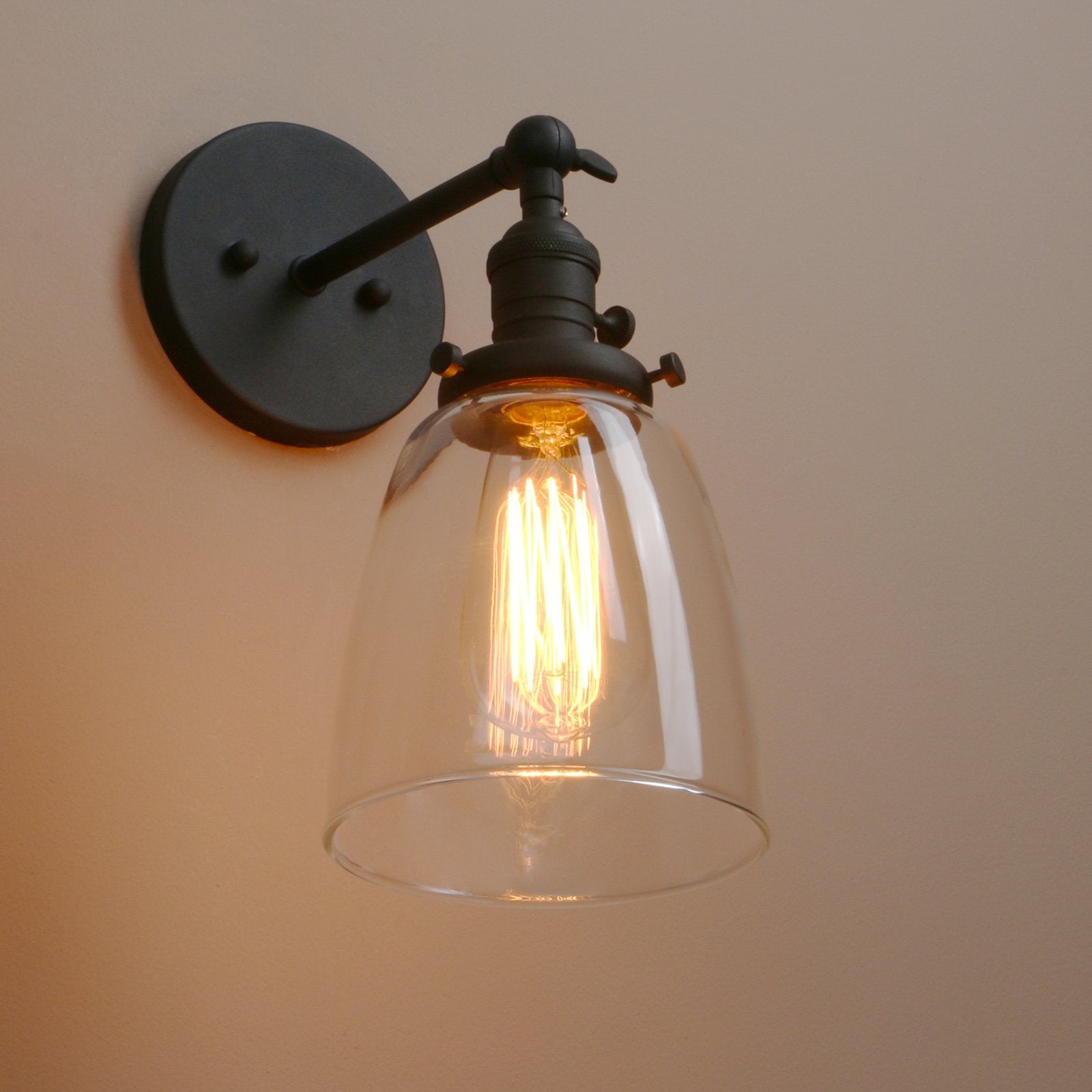 Pathson Vintage Wall Sconce, Clear Glass Shade, Black Indoor Lighting Fixture, Model XLYT010-H