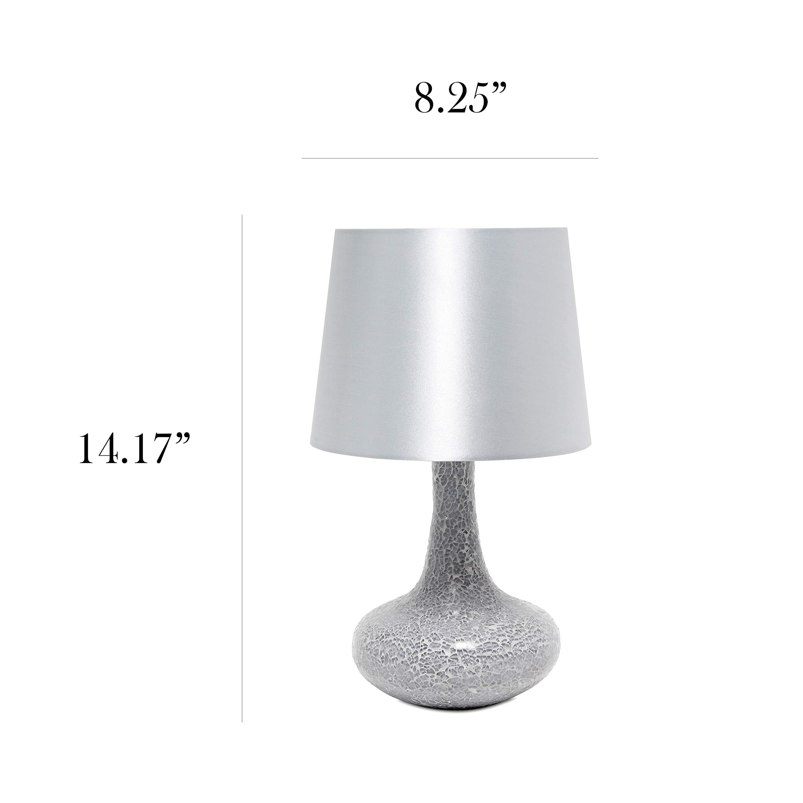Simple Designs Contemporary Mosaic Tiled Glass Table Lamp 14.17in Gray Resin LT3039-GRY for Home Décor, Bedroom, Living Room, Office