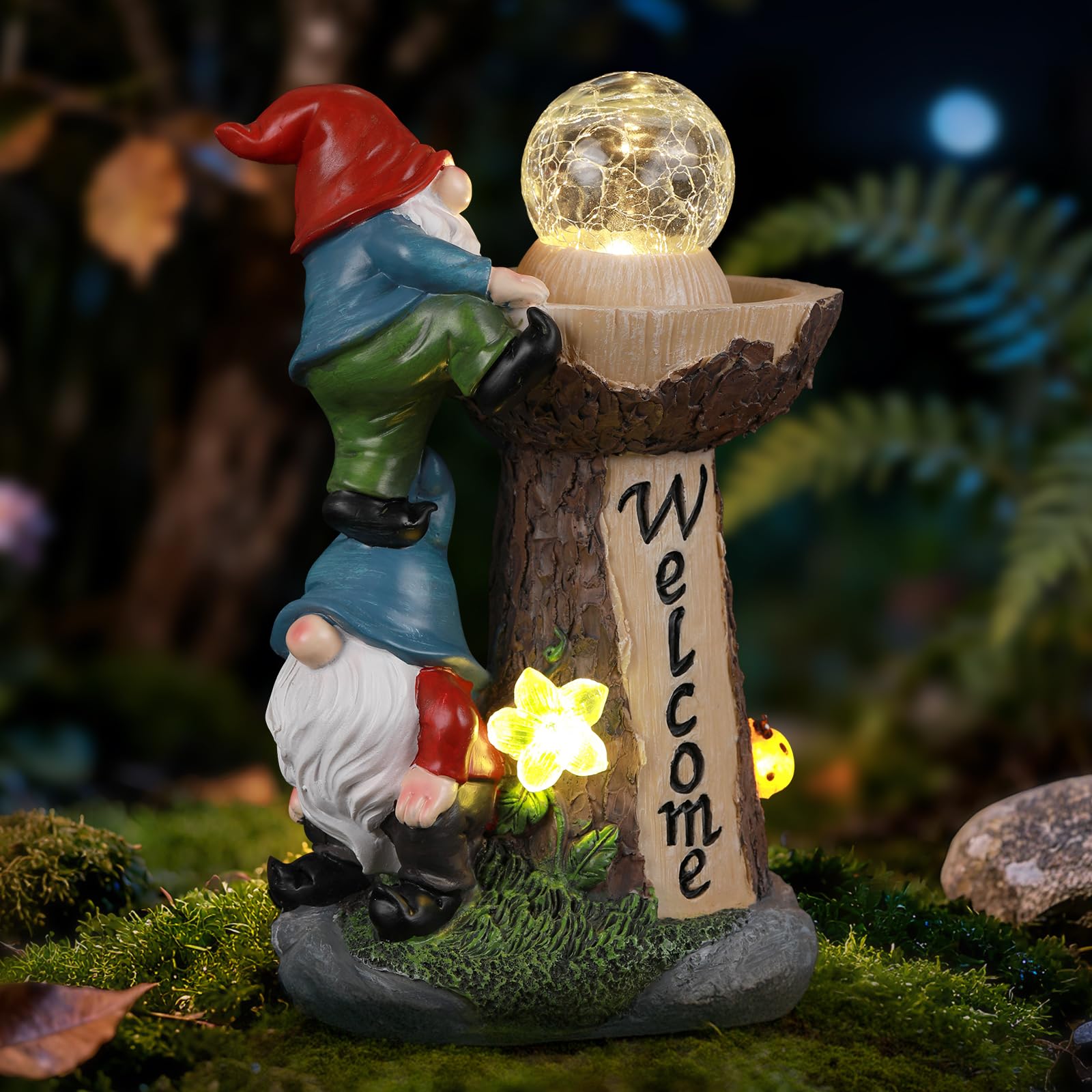 Ayadon Solar Gnome Statue Outdoor Decor, Gnome Figurines with LED Light for Garden Patio Yard Lawn Mothers Day Housewarming Gif