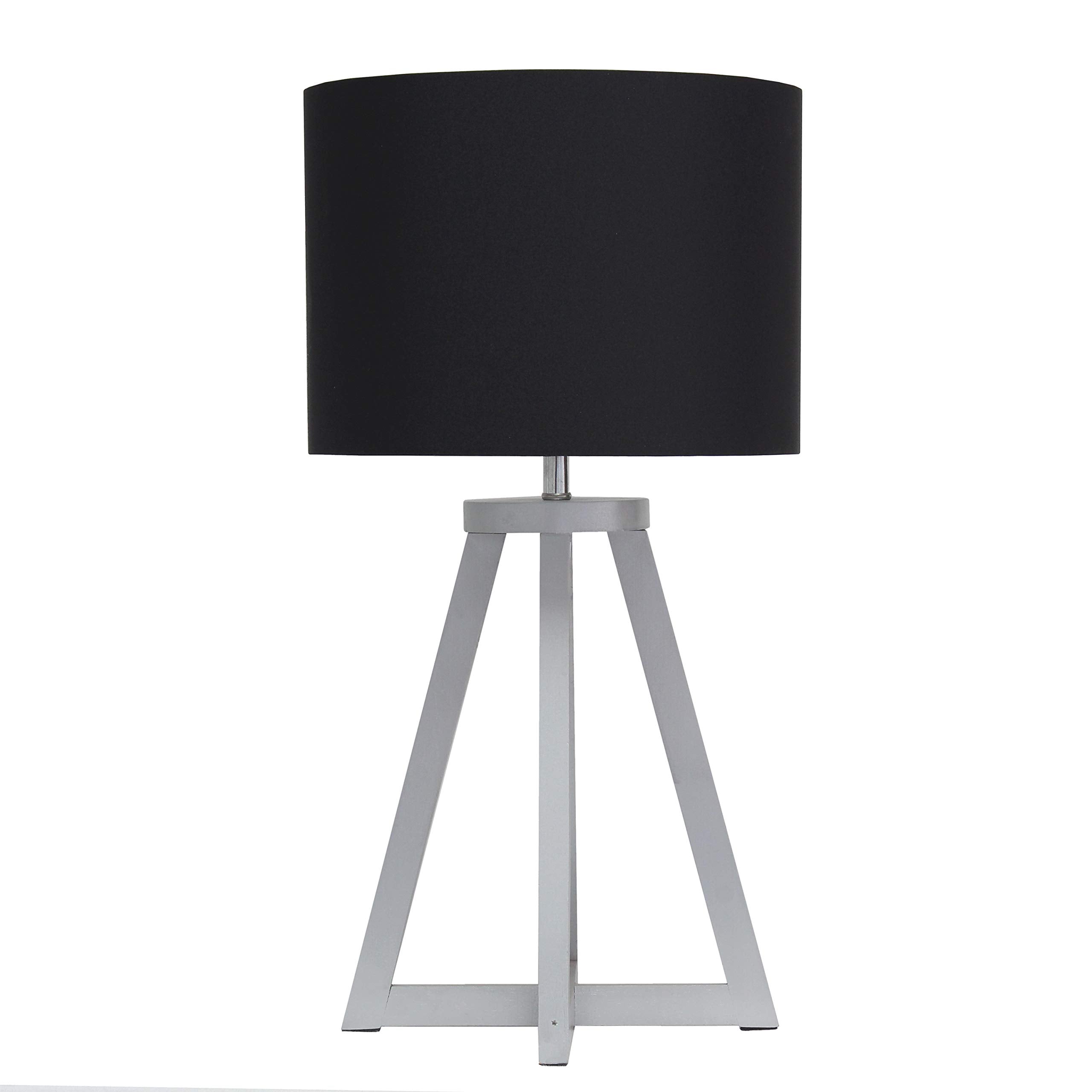 Simple Designs Lt1069-Gyb Interlocked Triangular Wood Fabric Shade Table Lamp, Gray/Black