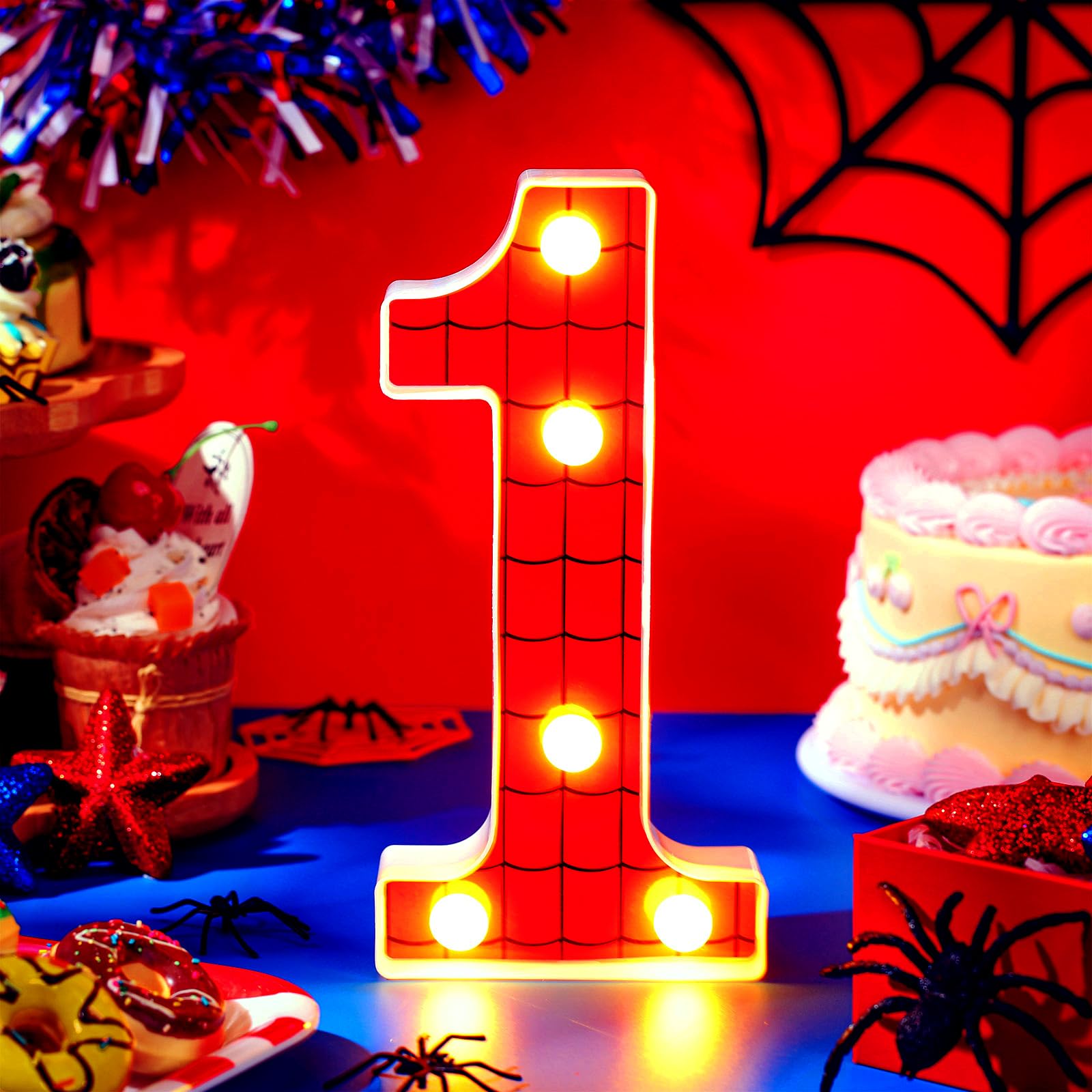 VIHOSE Spider LED Number 1 Light, 8.7" Polypropylene Birthday Decoration, As Shown, Perfect for Kids Parties and Baby Showers