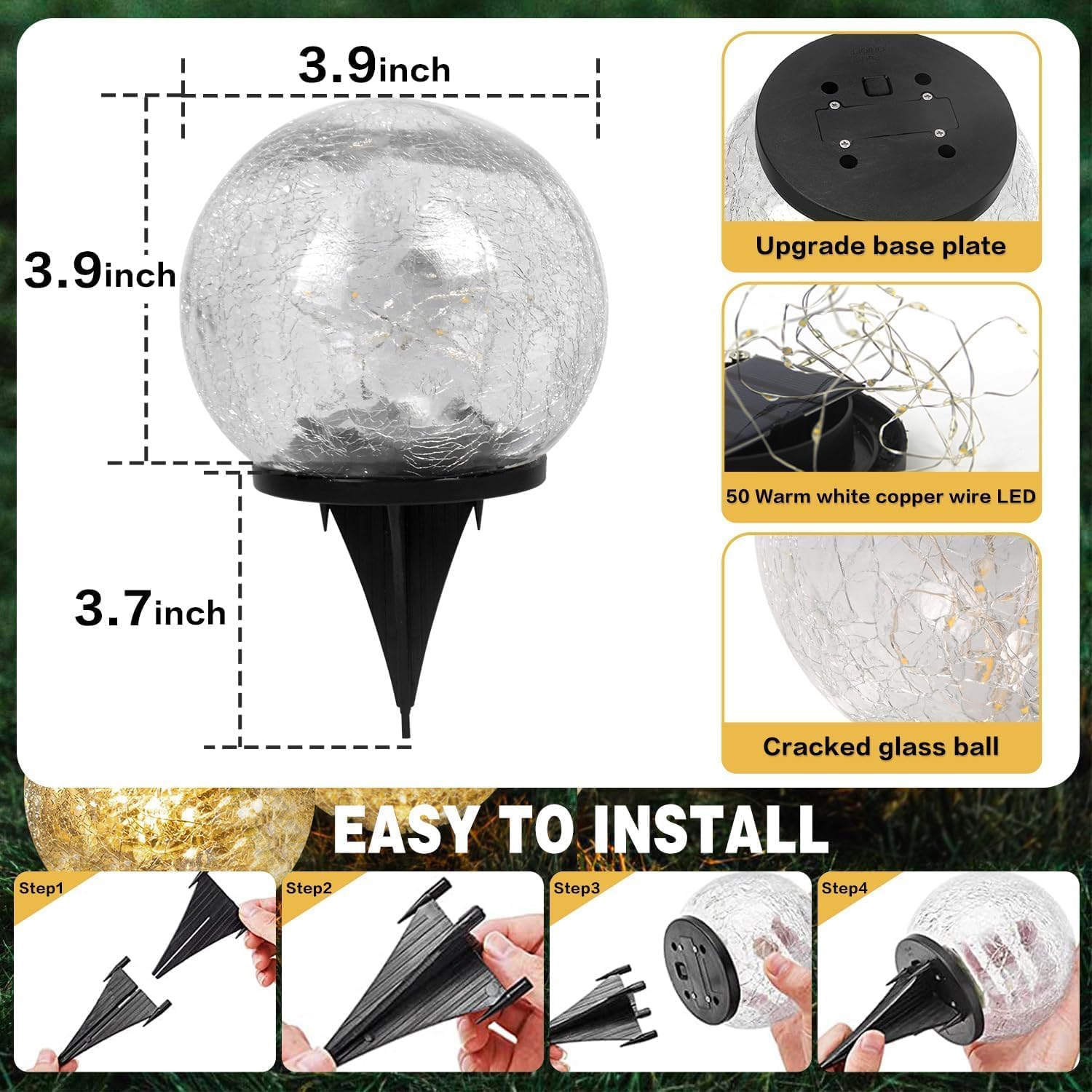 Syouhome Solar Garden Lights, 6 Pack Waterproof Cracked Glass Ball, Multicolor Pathway Decor