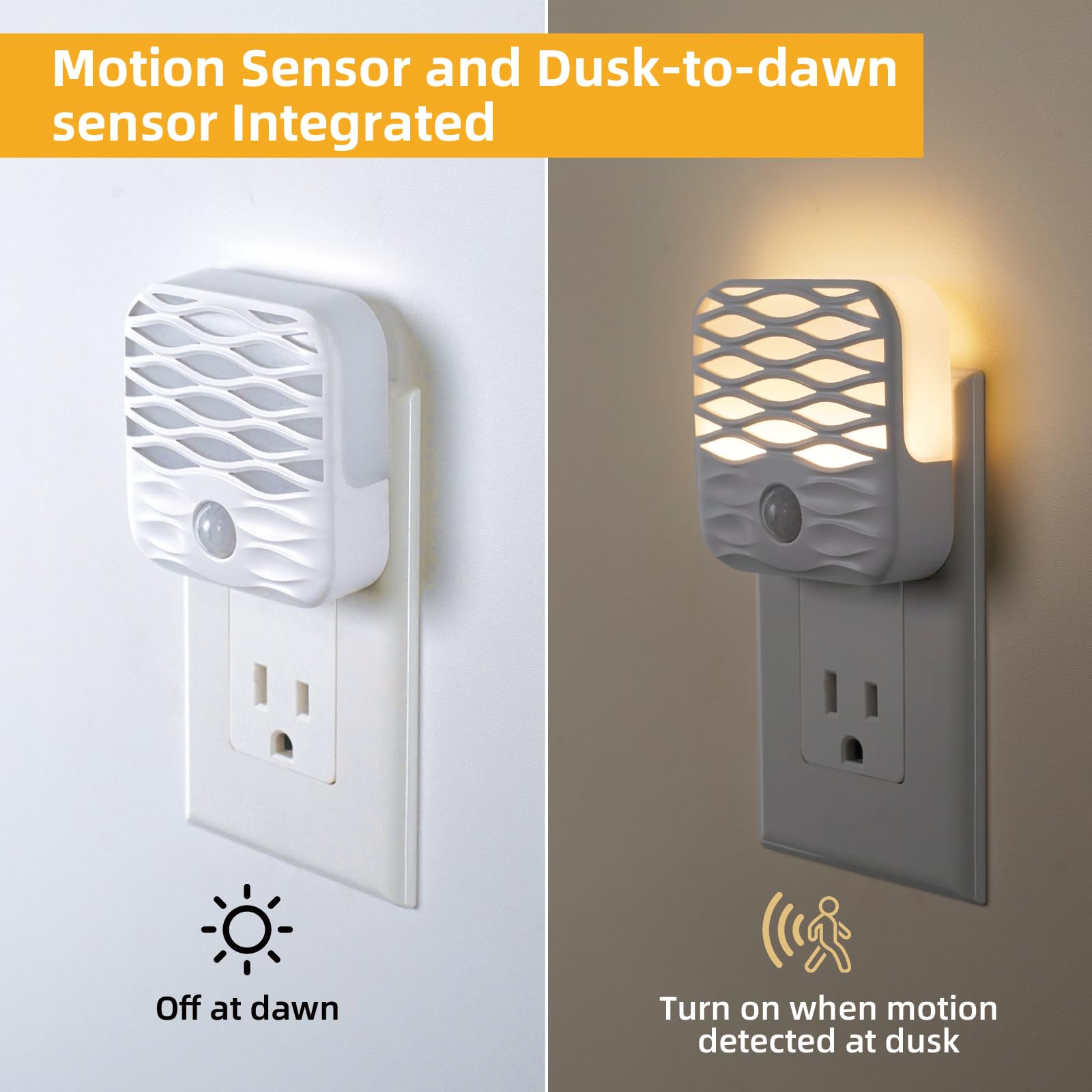 Dawnrise Night Lights Plug Into Wall,Motion Sensor Nightlights Indoor With 3000K/ 10Lm(3 Pack), Led Decorative Night Light For S
